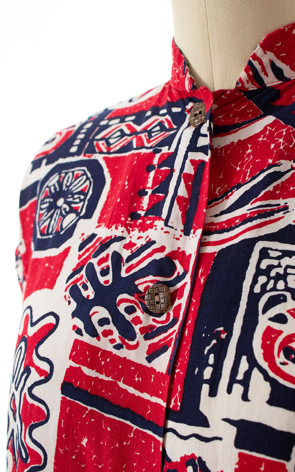 BLV x DEANNA || 1950s Tiki Print Cotton Blouse | x-small/small