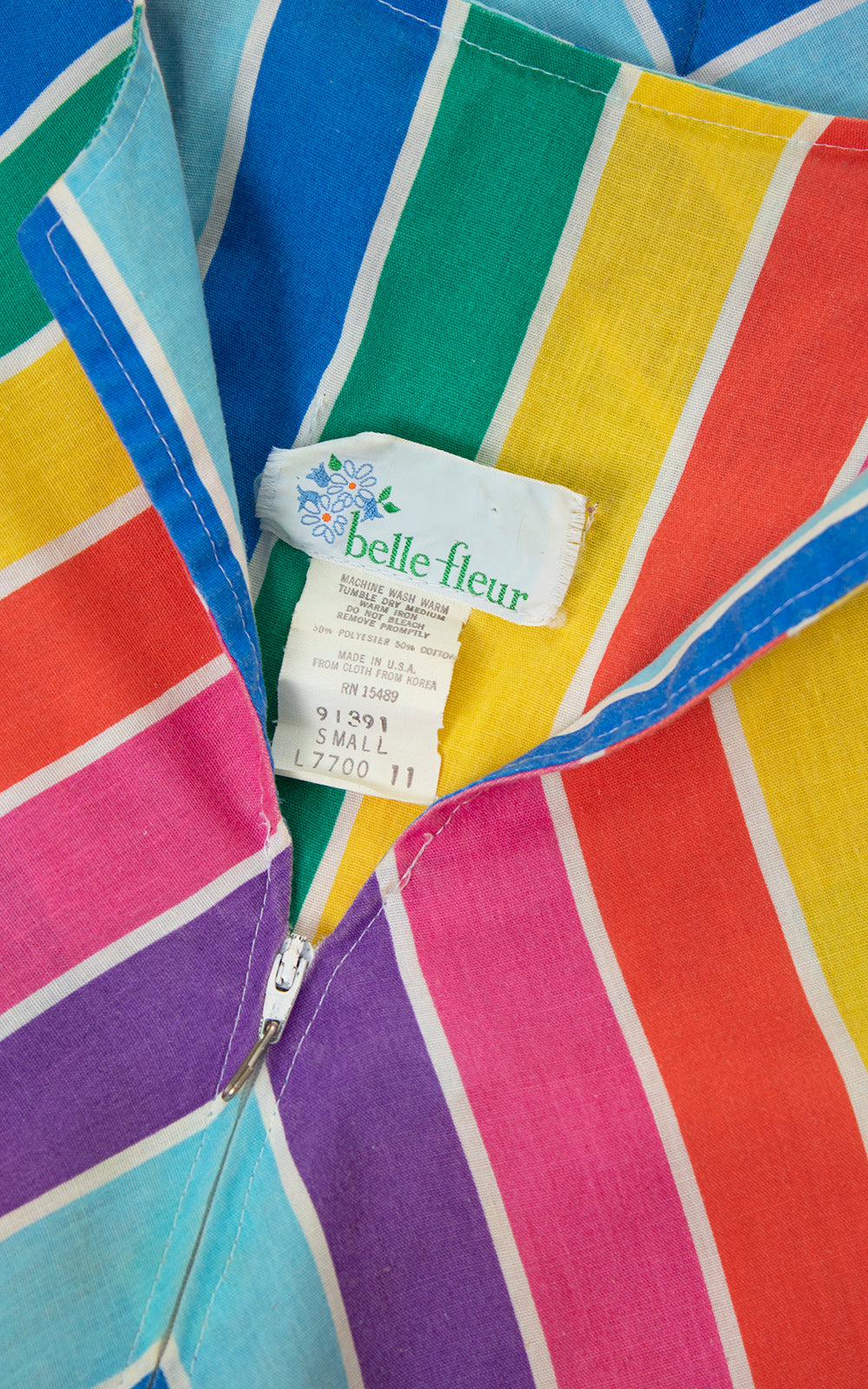 Vintage 1970s 1980s Rainbow Chevron Striped Zip-Up Dress by Birthday Life Vintage