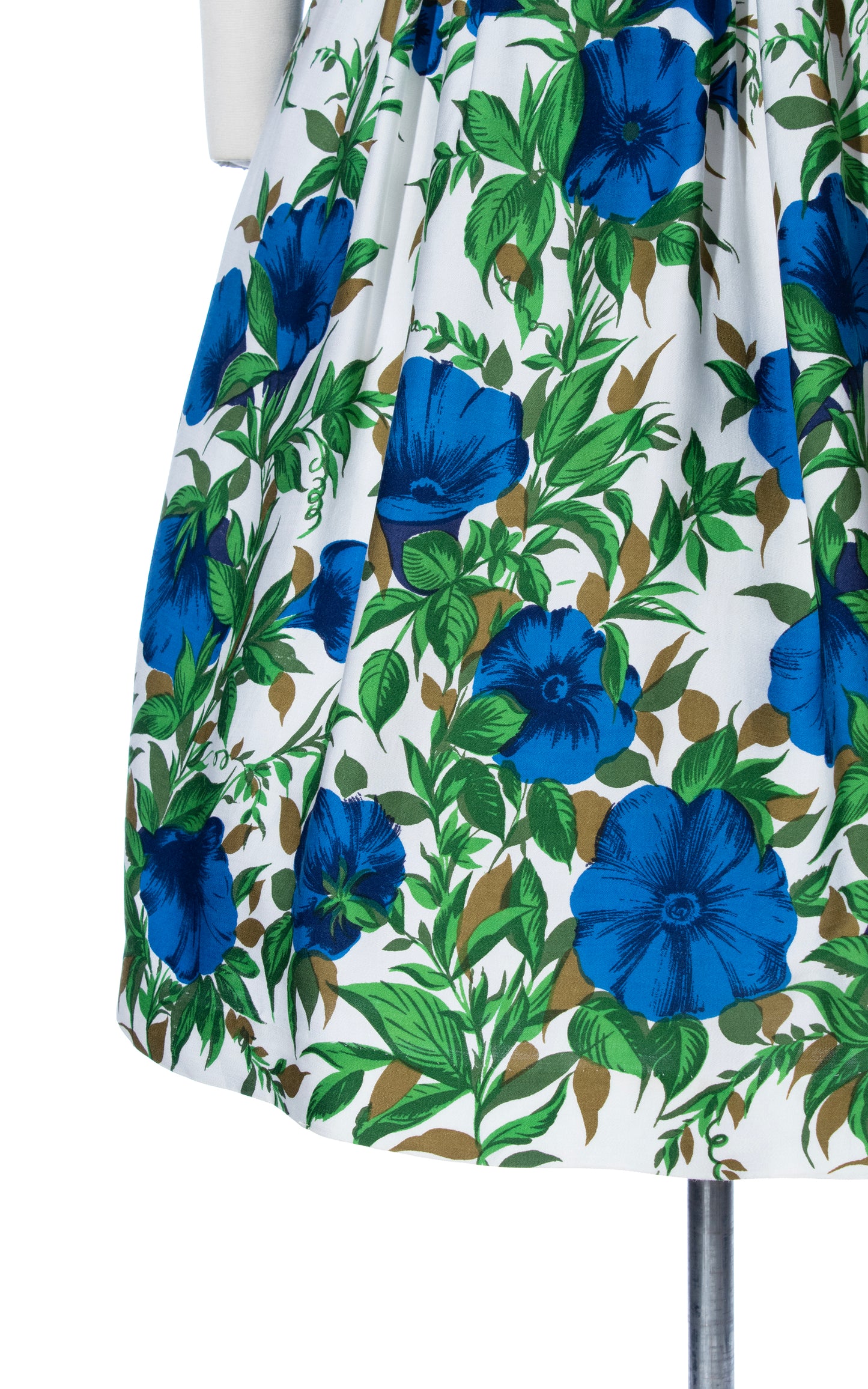 Vintage 50s 1950s Morning Glory Floral Border Print Cotton Fit and Flare Dress Birthday Life Vintage