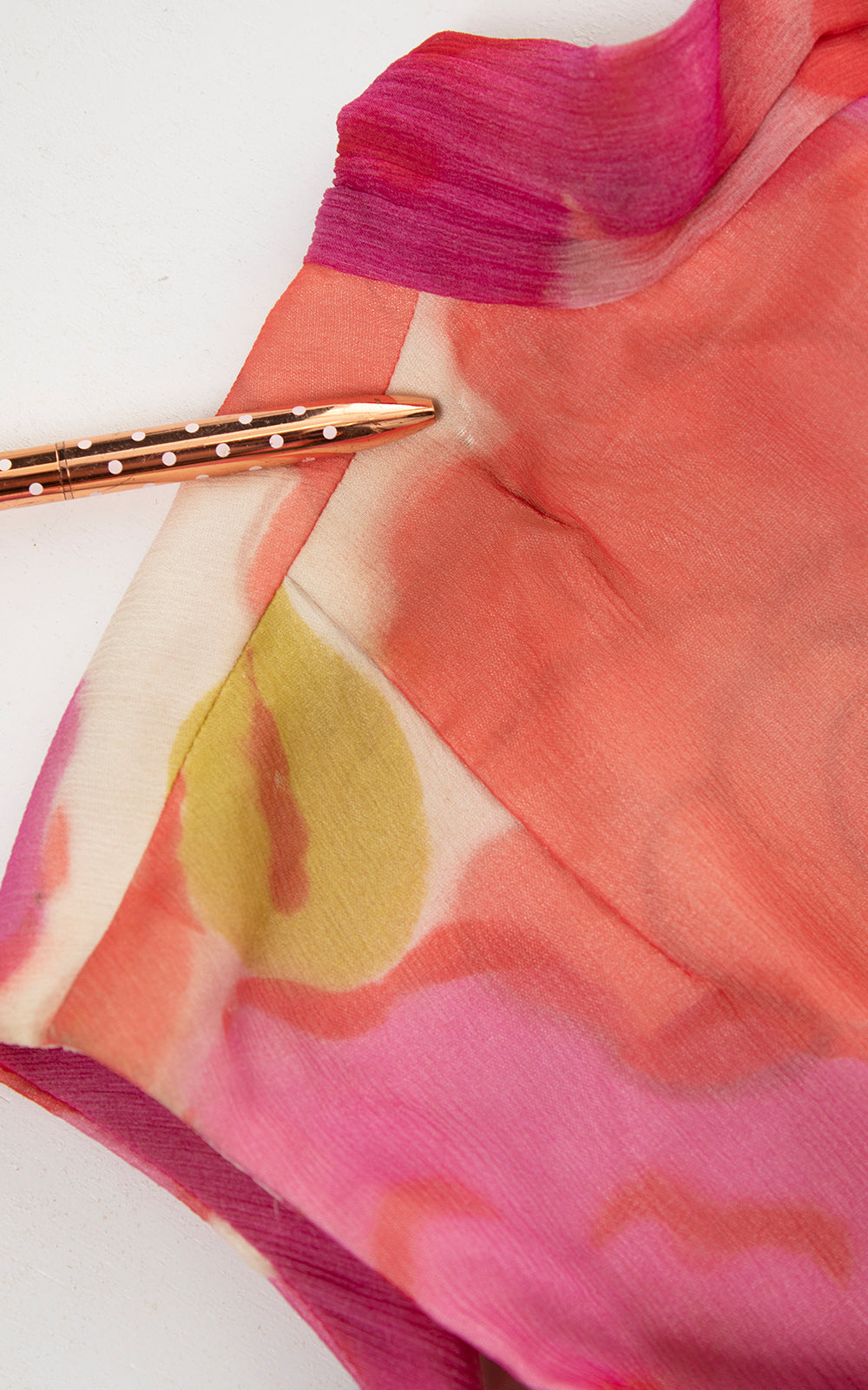 1960s Floral Crepe Chiffon Pussy Bow Blouse & Skirt Set | small