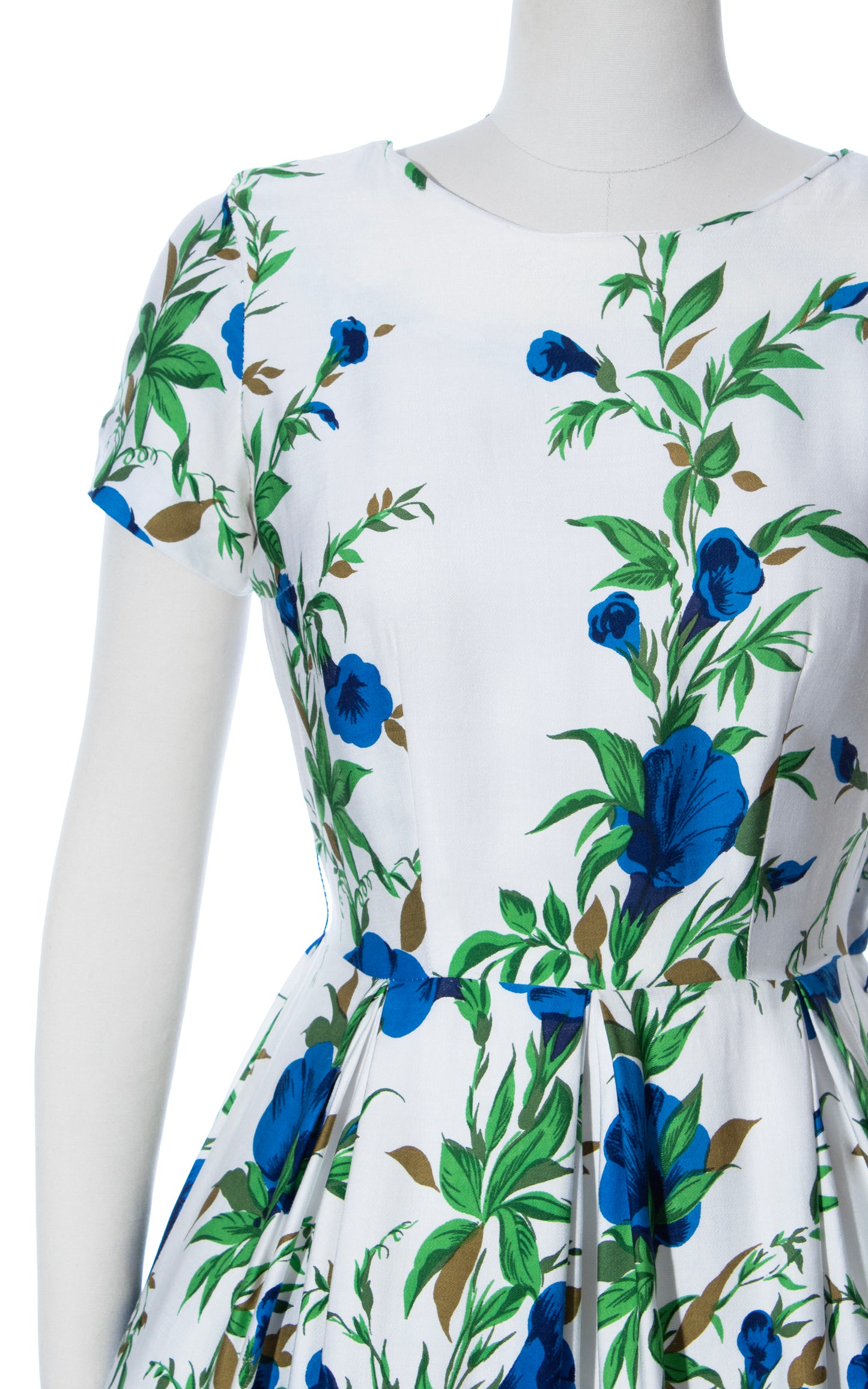 Vintage 50s 1950s Morning Glory Floral Border Print Cotton Fit and Flare Dress Birthday Life Vintage