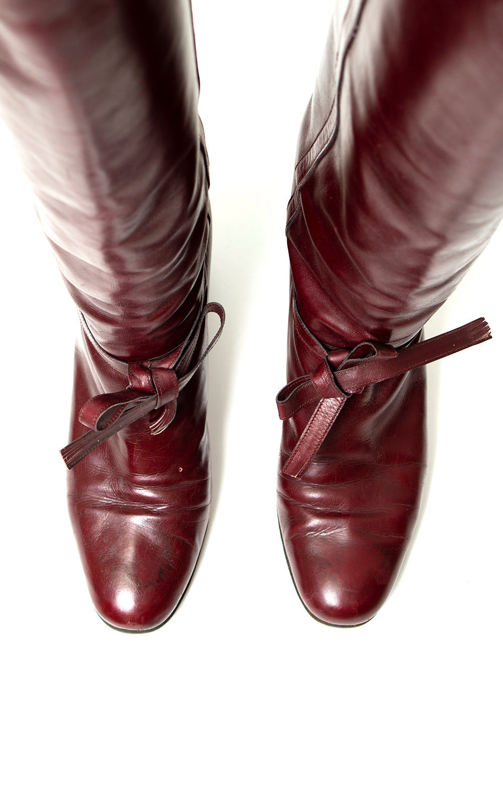Vintage 1970s 70s SALVATORE FERRAGAMO Merlot Brown Leather Knee High Riding Campus Boots size US 7.5 Birthday Life Vintage