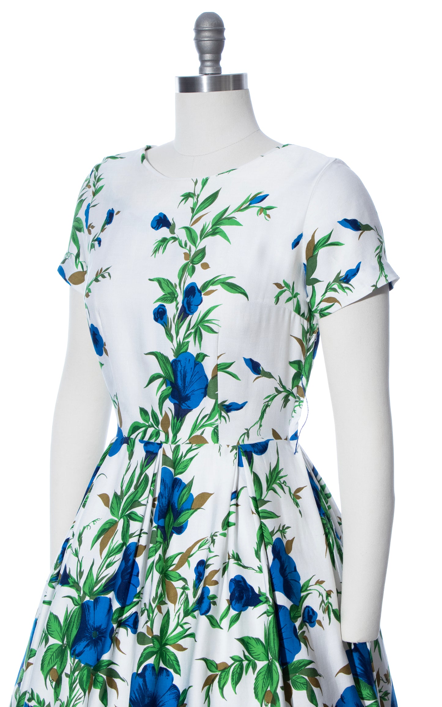 Vintage 50s 1950s Morning Glory Floral Border Print Cotton Fit and Flare Dress Birthday Life Vintage
