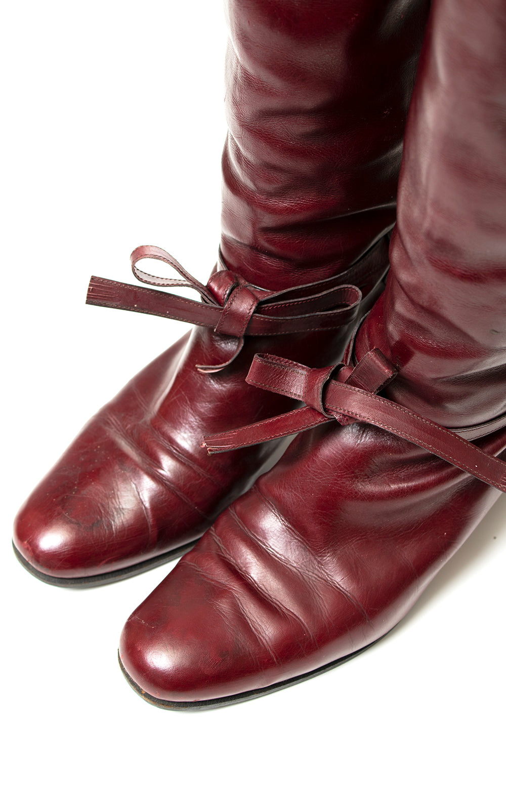 Vintage 1970s 70s SALVATORE FERRAGAMO Merlot Brown Leather Knee High Riding Campus Boots size US 7.5 Birthday Life Vintage