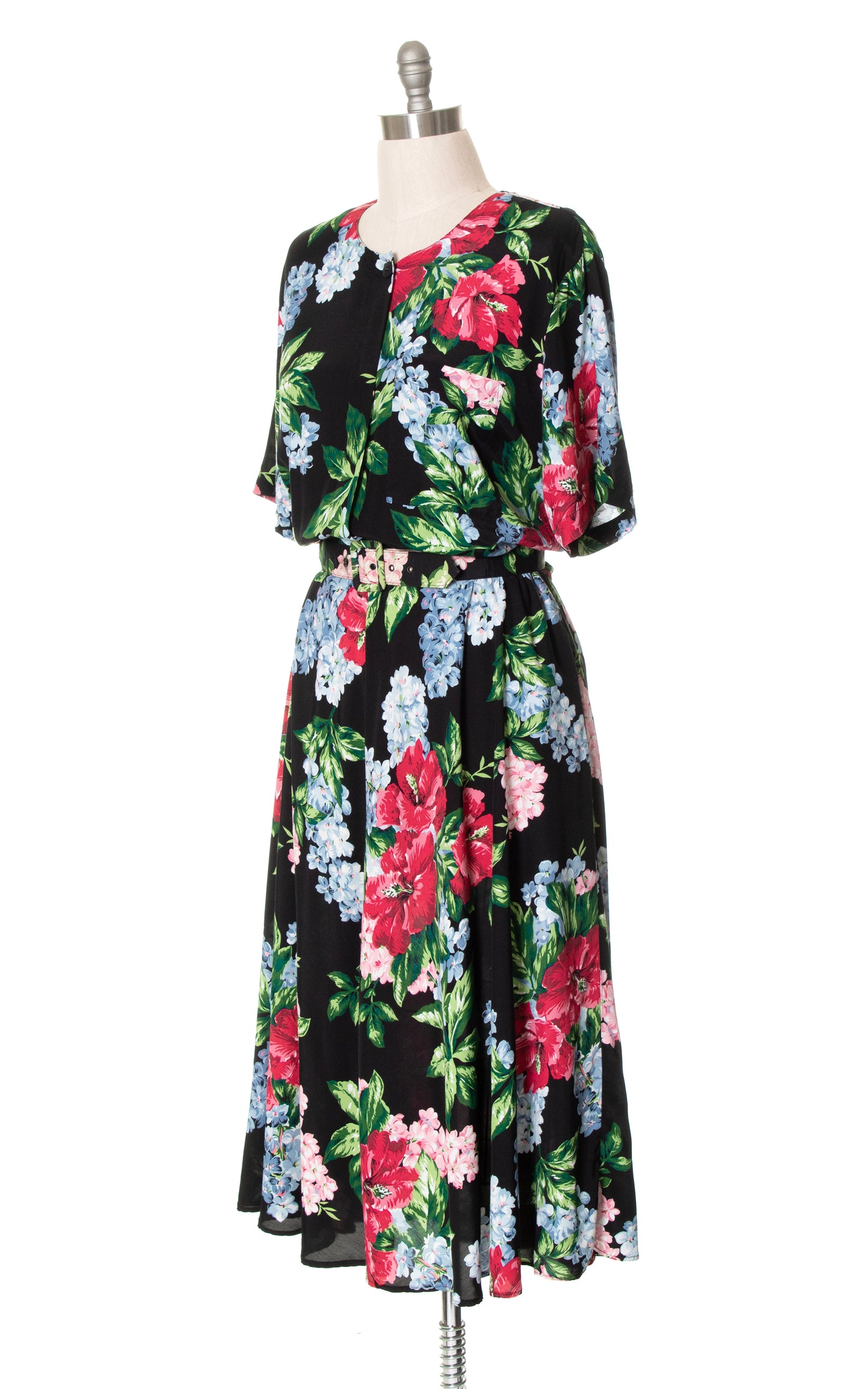 1980s CAROL ANDERSON Hibiscus Floral Rayon Dress with Pockets | x-large+