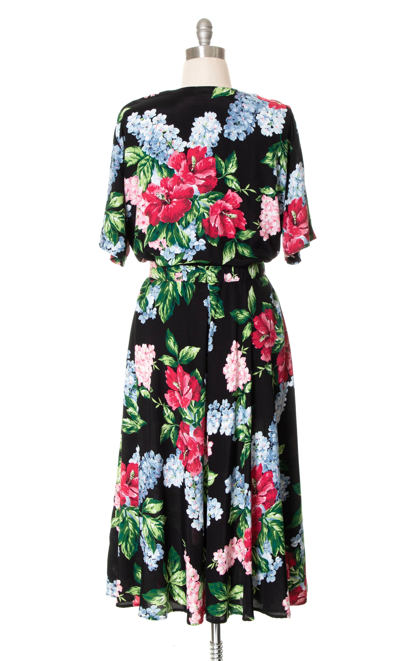 1980s CAROL ANDERSON Hibiscus Floral Rayon Dress with Pockets | x-large+