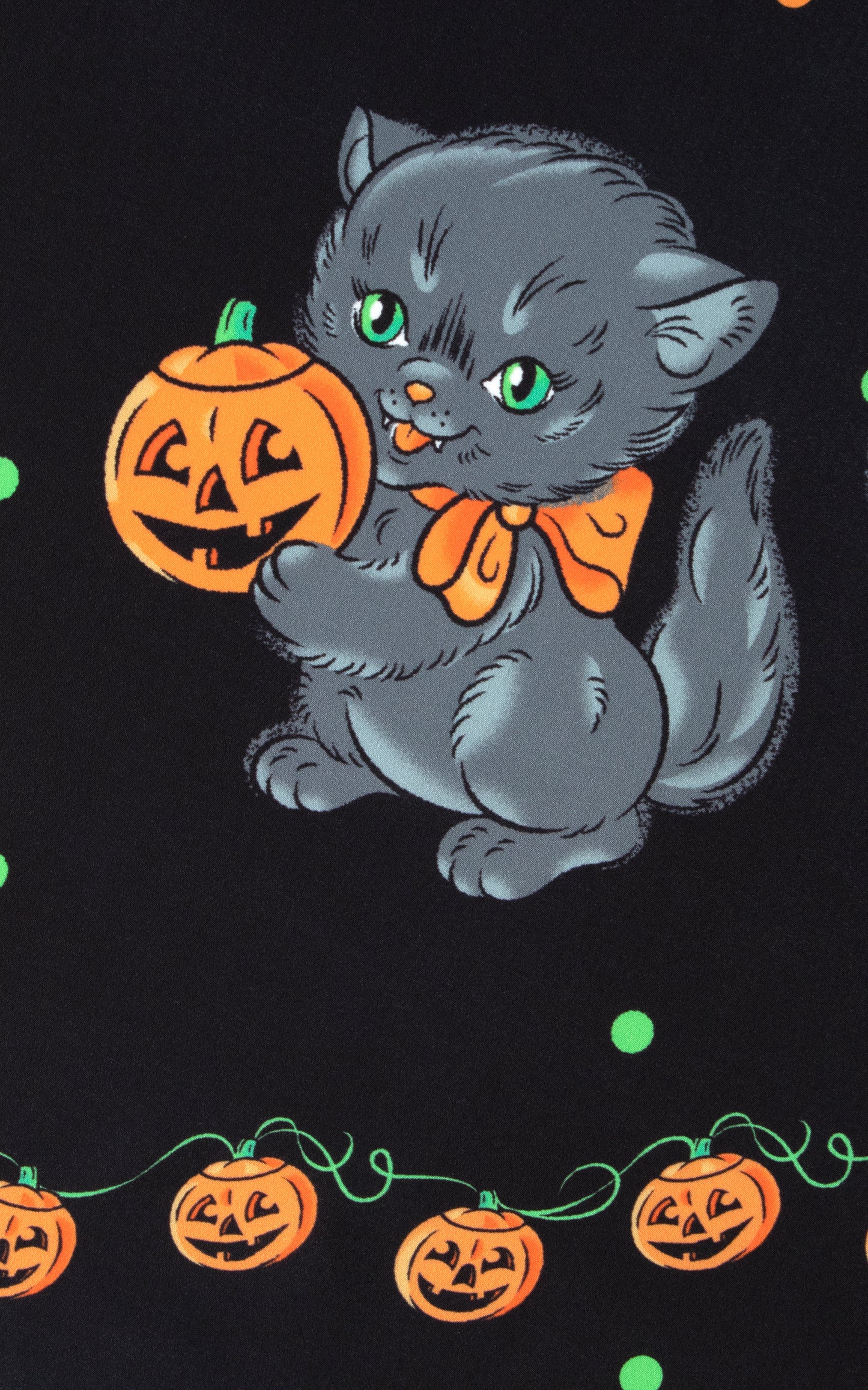 Modern Sourpuss Vintage 1950s Style Cats & Pumpkins Novelty Border Print Black Sundress with Pockets Birthday Life Vintage