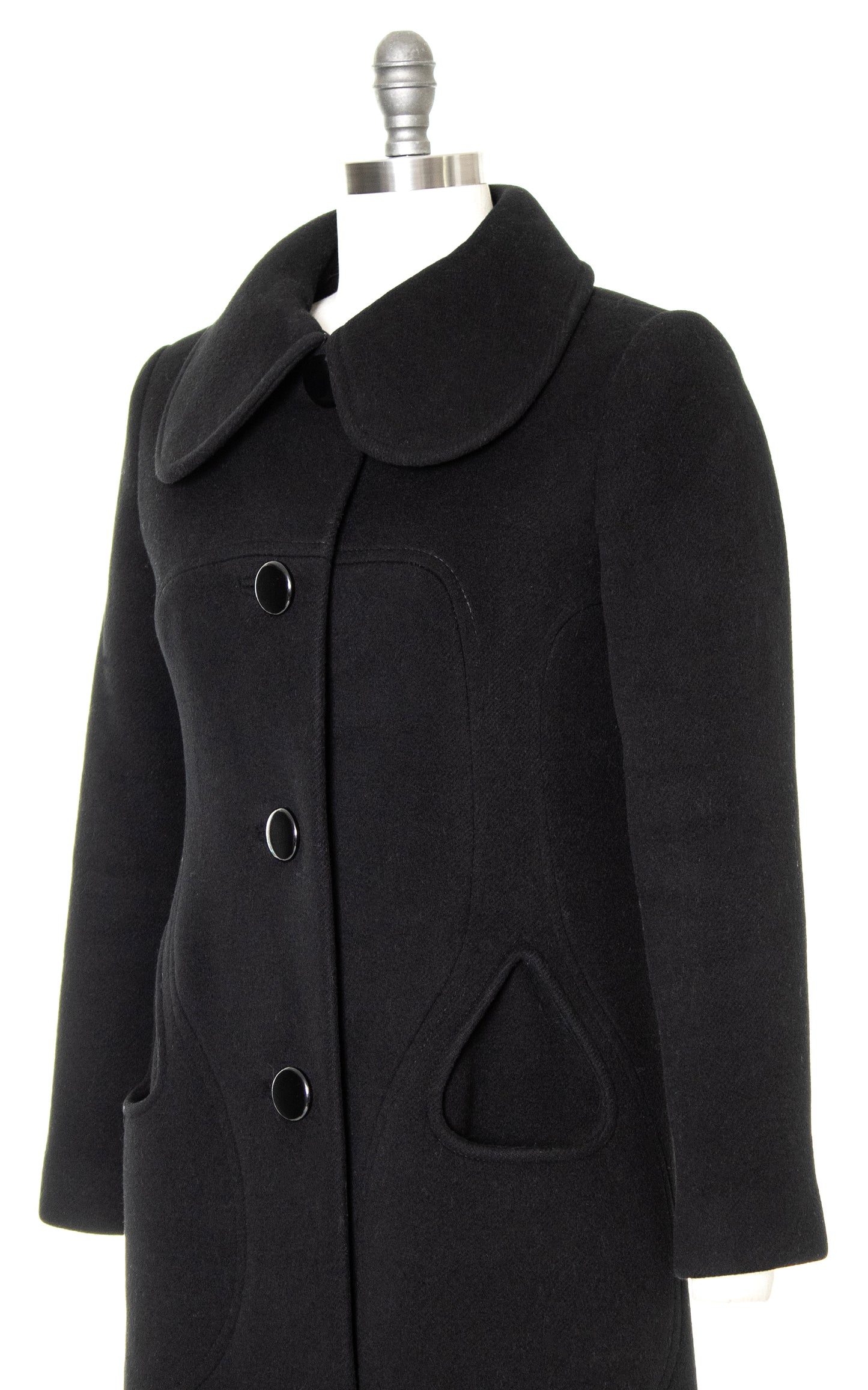 1960s PIERRE CARDIN Black Wool Cashmere Coat | small