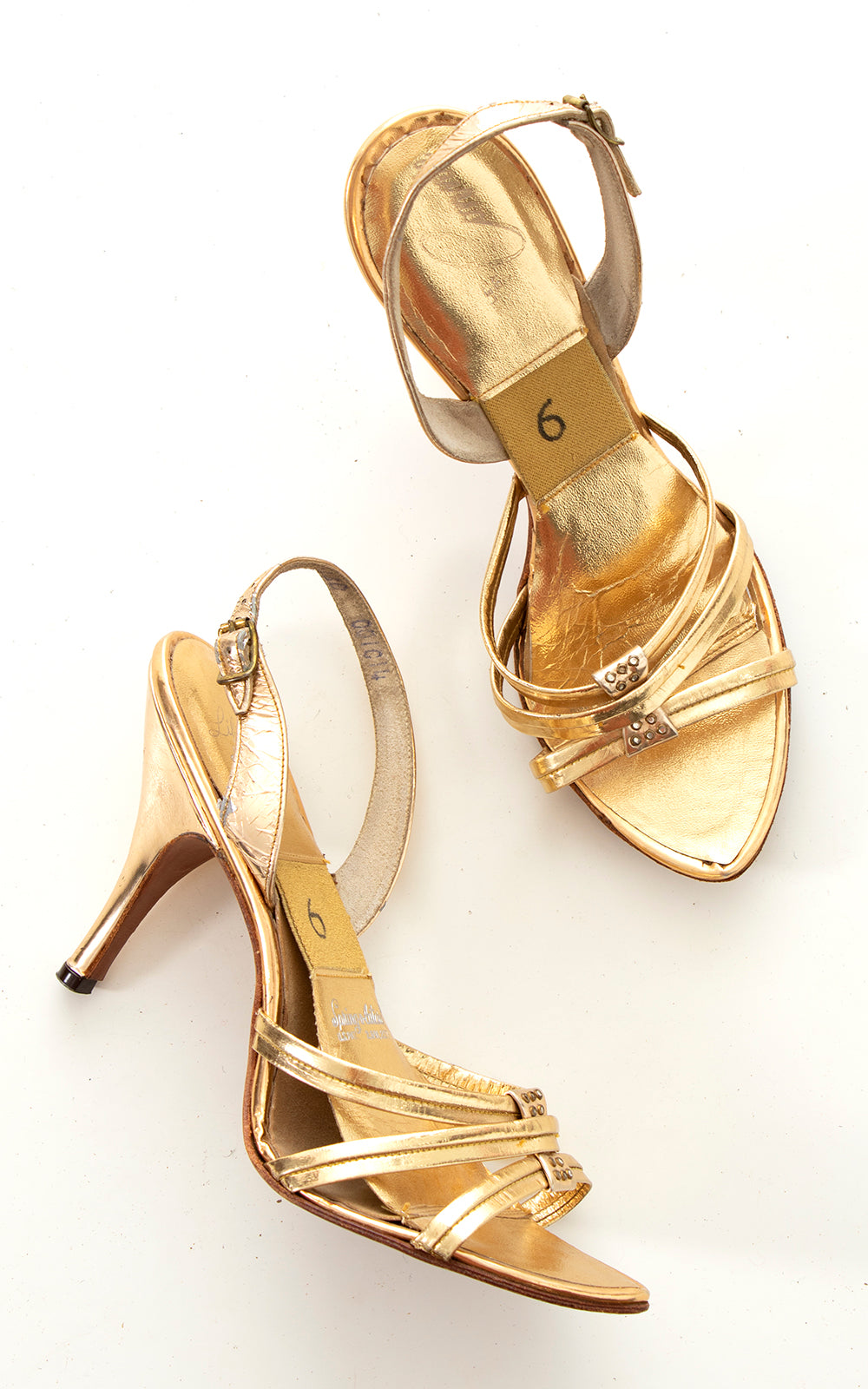 1950s Metallic Gold Springolator Slingbacks size US