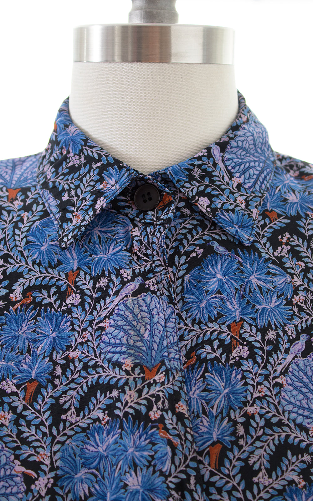 1980s Karin Stevens Birds & Plants Rayon Wrap Dress