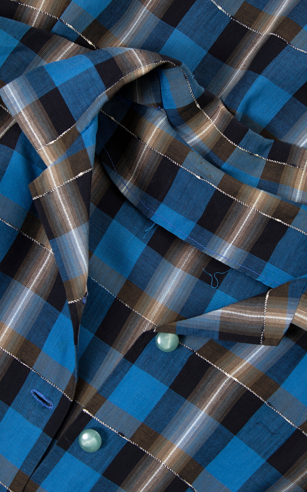 1950s Blue Plaid Cotton Shirtwaist Dress | medium