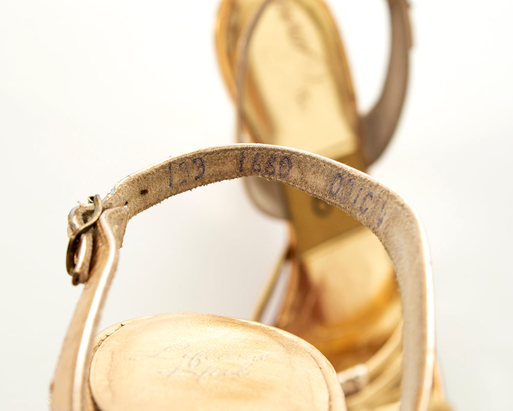 1950s Metallic Gold Springolator Slingbacks | size US 6/6.5