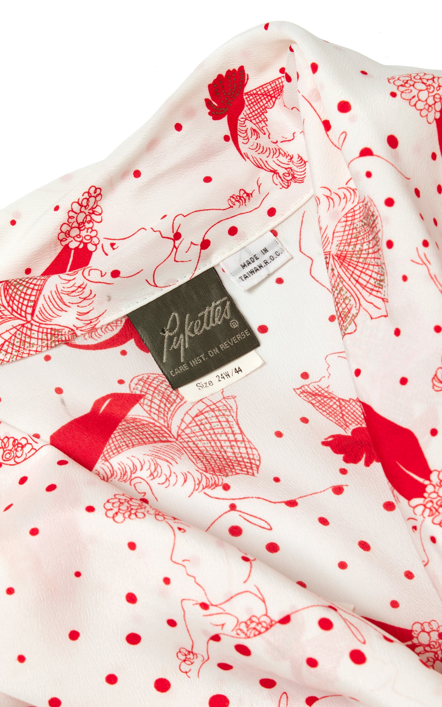 Vintage 1980s 80s does 1940s 40s Lady Polka Dot Novelty Print Pussy Bow White Blouse | x-large | Birthday Life Vintage