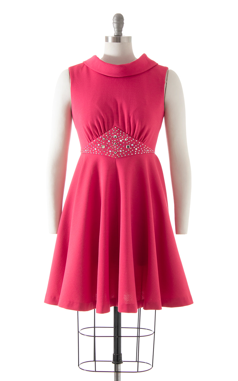 1960s 1970s Rhinestone Studded Hot Pink Dress | small Birthday Life Vintage 1960s 1970s Rhinestone Studded Hot Pink Dress | small Birthday Life Vintage