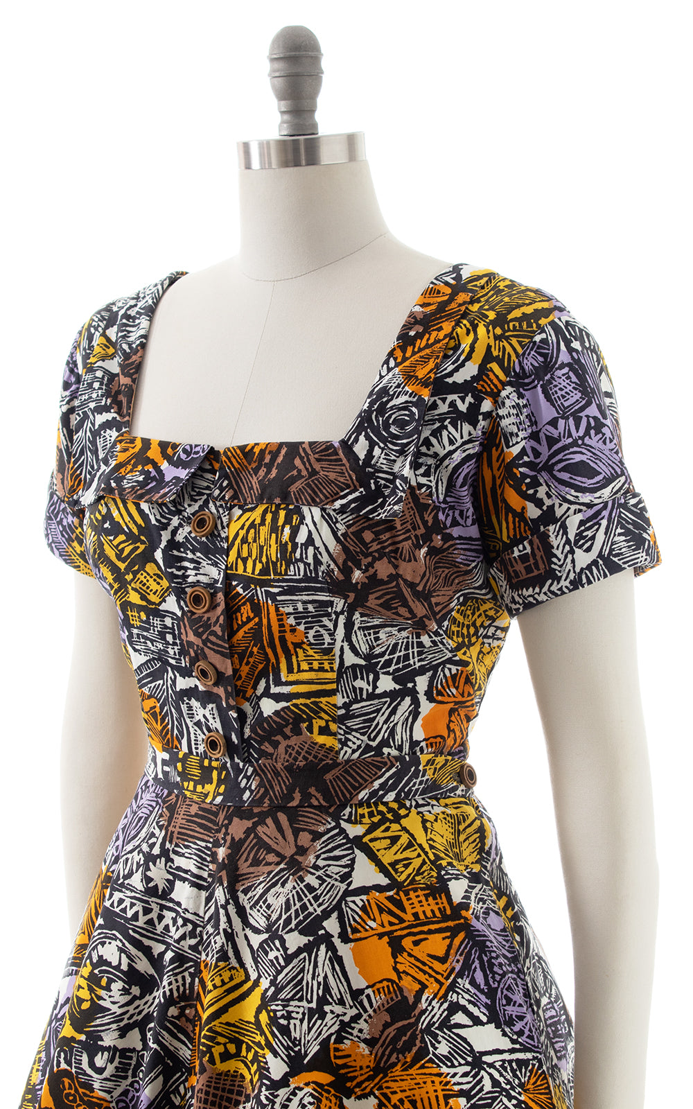 1950s Geometric Cotton Blouse & Skirt Set | medium