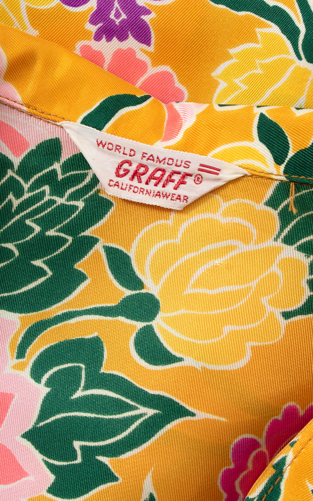 Vintage 1960s 60s 1970s 70s Bright Floral Printed Yellow Pink Button Up Long Sleeve Blouse Birthday Life Vintage