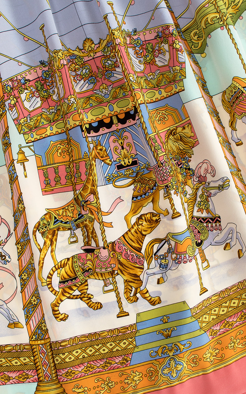 1980s Silk Carousel Novelty Print Skirt