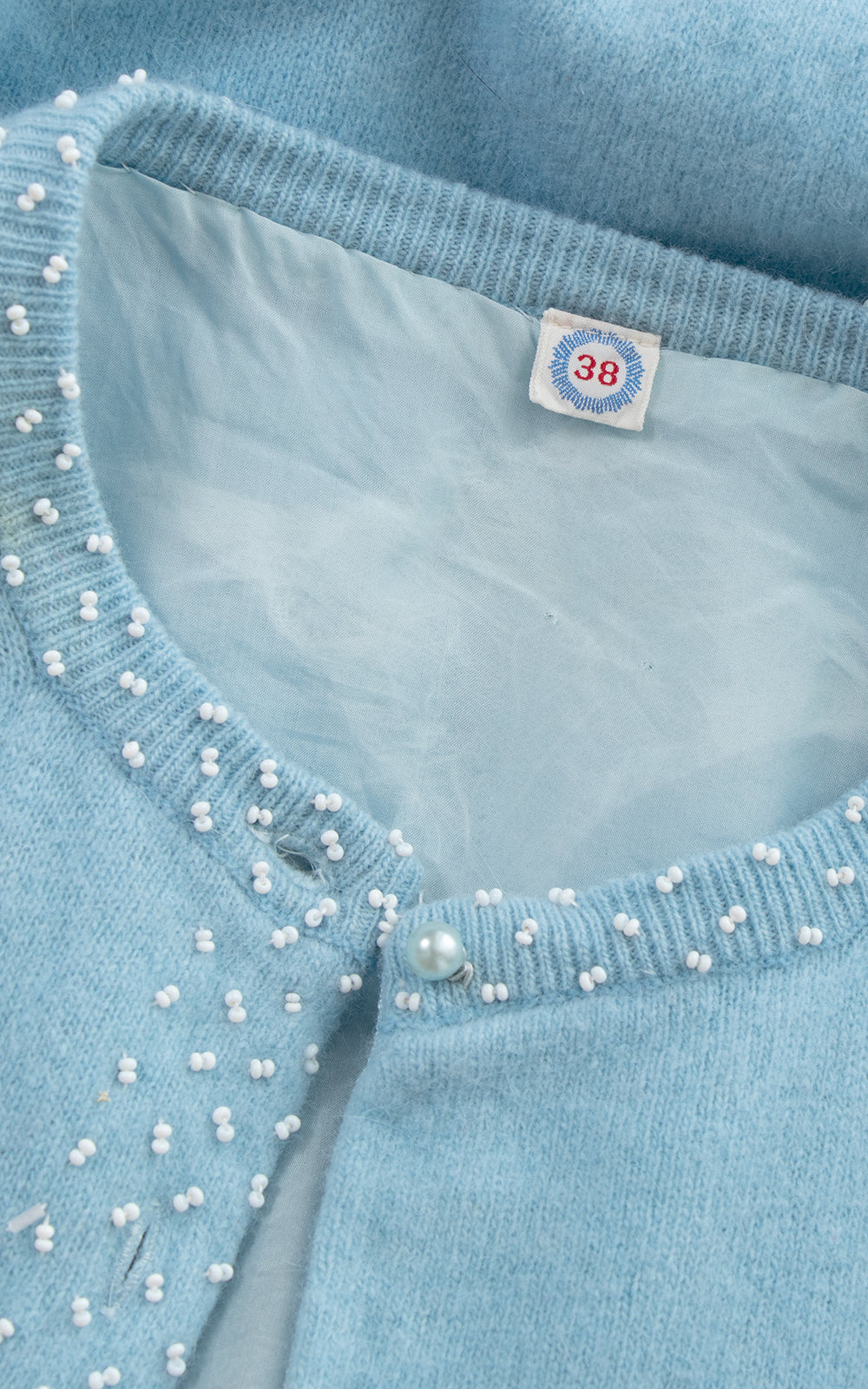 1950s 1960s Floral Beaded Knit Wool Angora Cardigan | small/medium