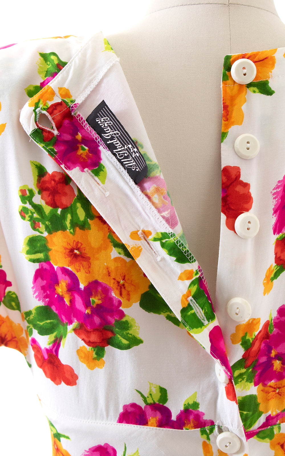 1980s Floral Rayon Button Back Midi Dress | small/medium