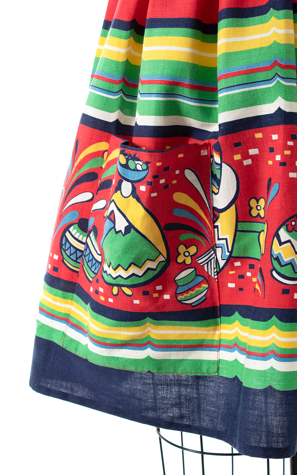 1940s Mexican Novelty Border Print Wrap Dress | medium/large