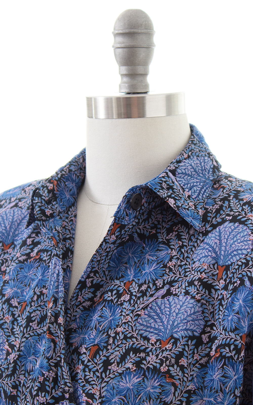 1980s Karin Stevens Birds & Plants Rayon Wrap Dress