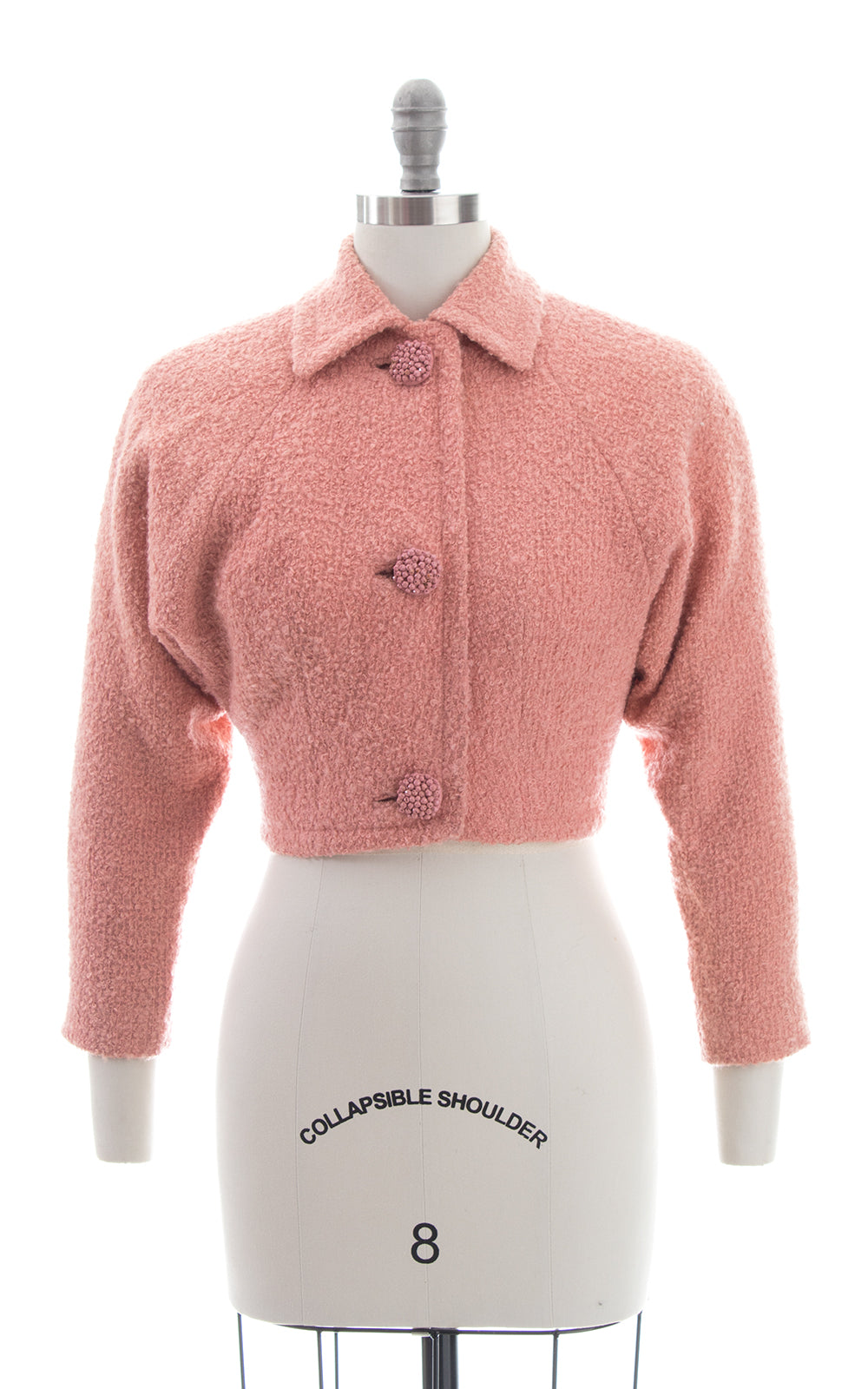 1950s Bubblegum Pink Bouclé Wool Cropped Coat