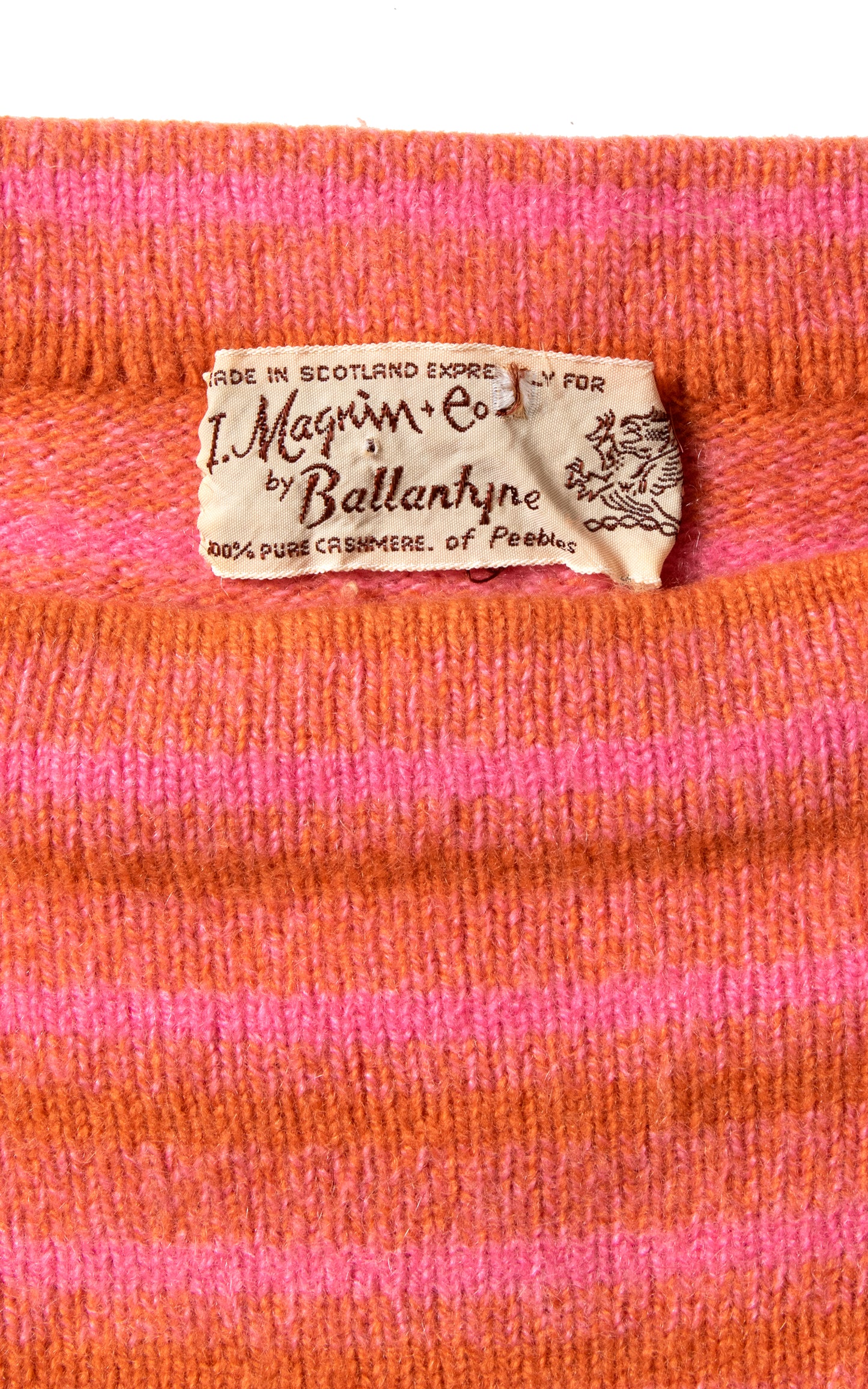 Vintage 60s 1960s Cashmere Striped Sweater Top Pink Orange Pullover BirthdayLifeVintage