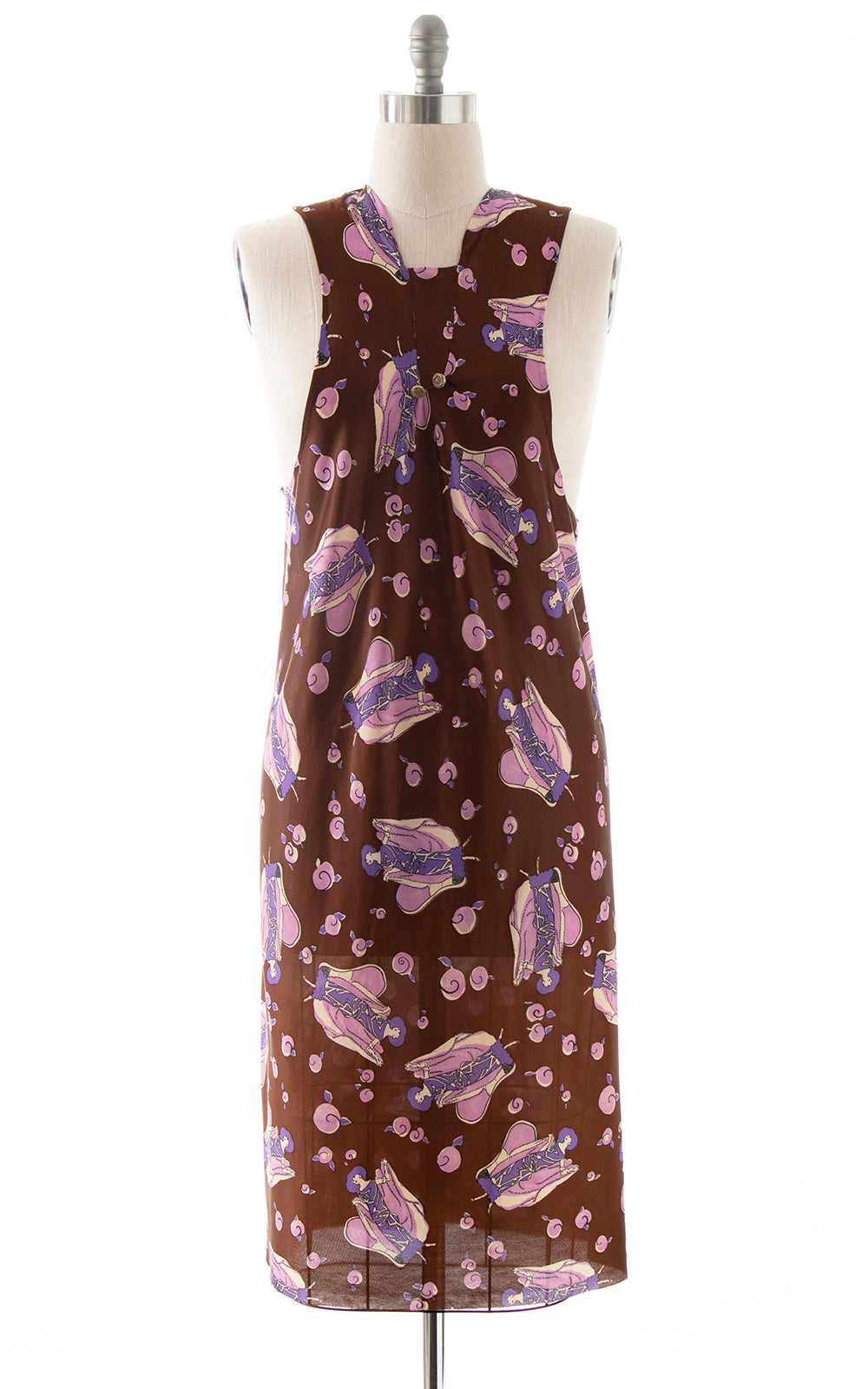 1970s Art Deco Lady Novelty Print Dress | medium/large
