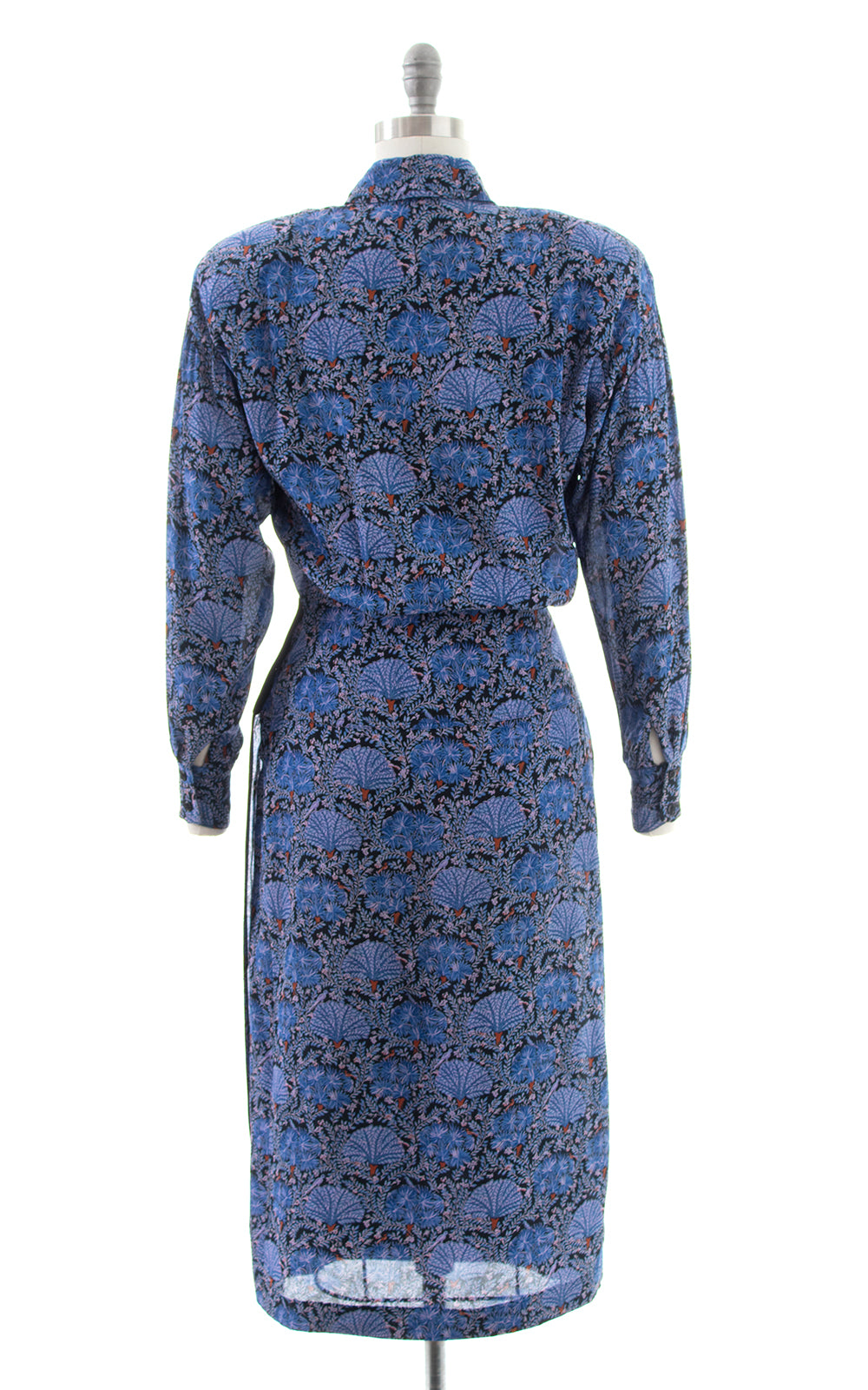 1980s Karin Stevens Birds & Plants Rayon Wrap Dress