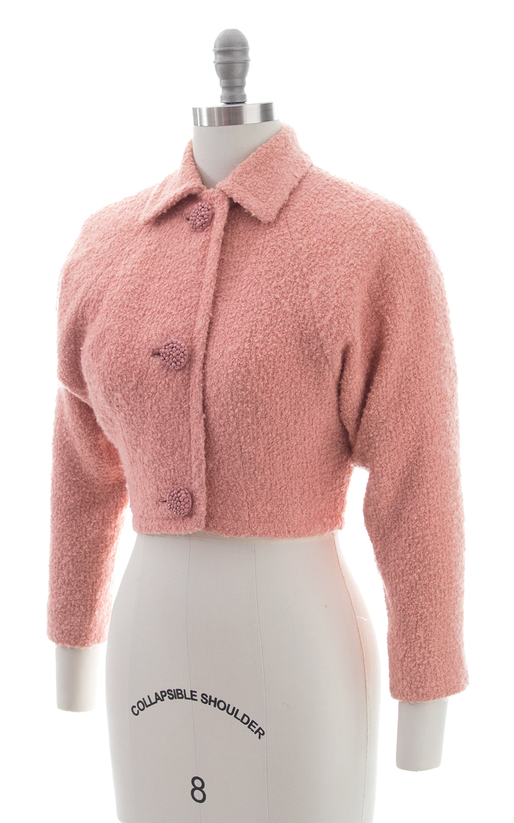 1950s Bubblegum Pink Bouclé Wool Cropped Coat