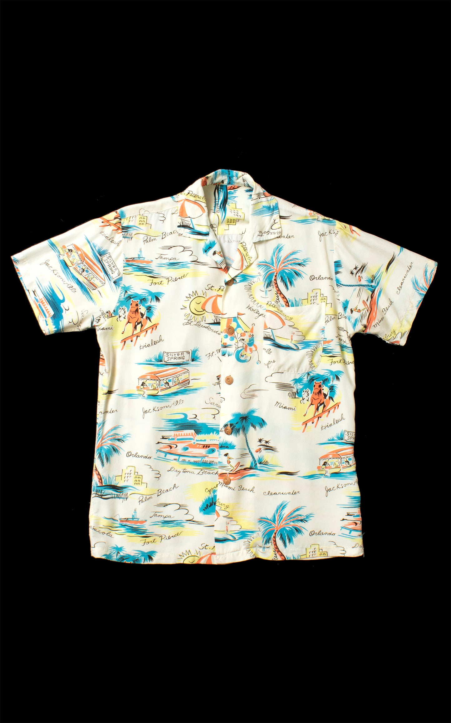 MEN'S 1940s 1950s Florida Novelty Print Rayon Shirt | men's small & women's medium/large