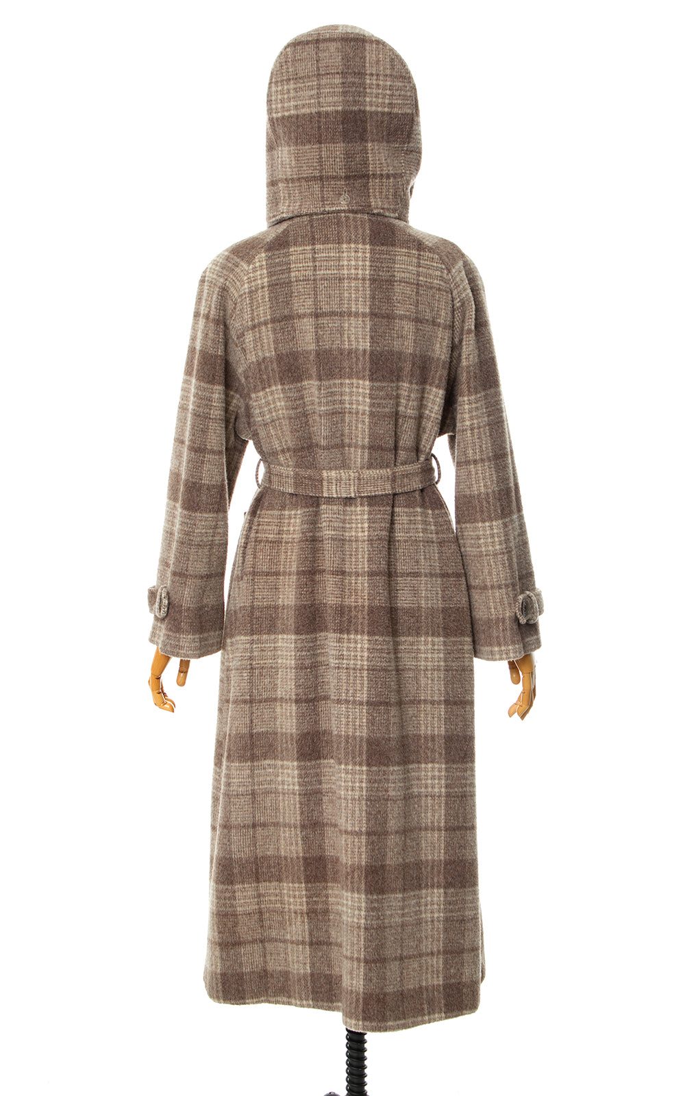 Vintage 1970s 70s Plaid Wool Hooded Belted Coat Birthday Life Vintage