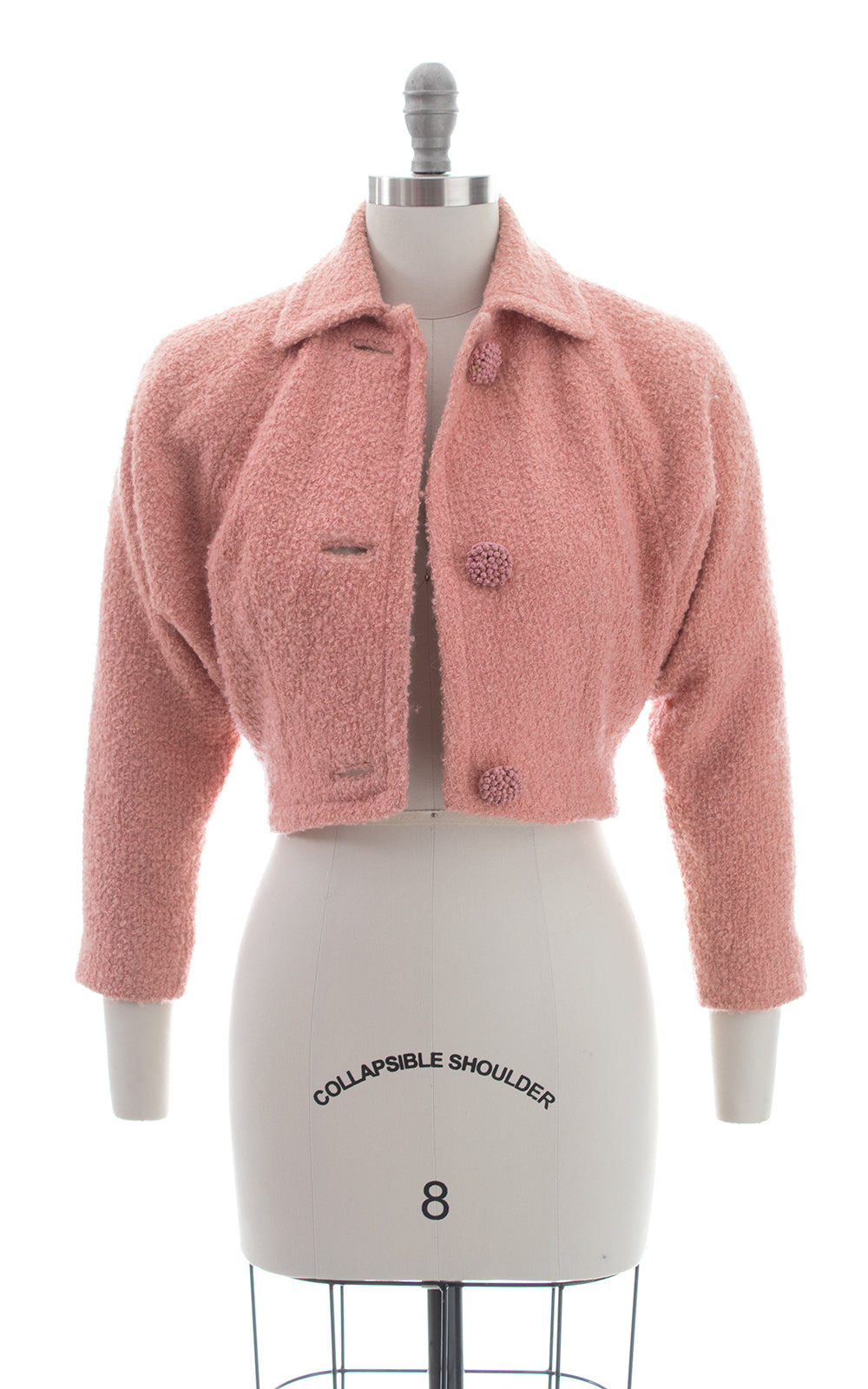1950s Bubblegum Pink Bouclé Wool Cropped Coat