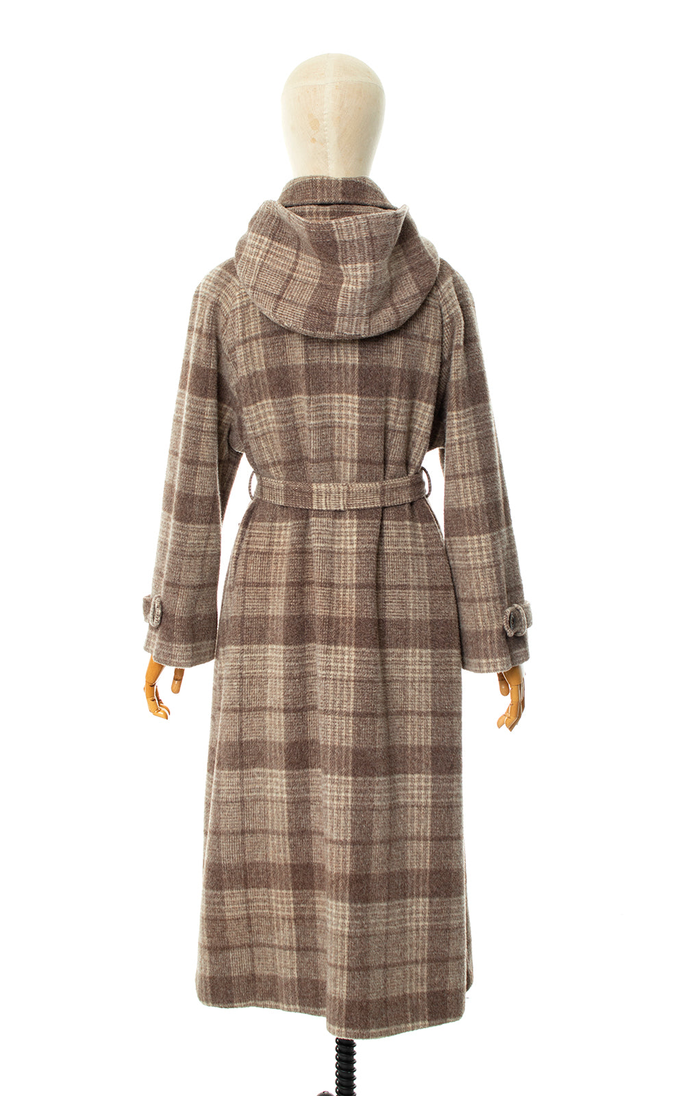 Vintage 1970s 70s Plaid Wool Hooded Belted Coat Birthday Life Vintage