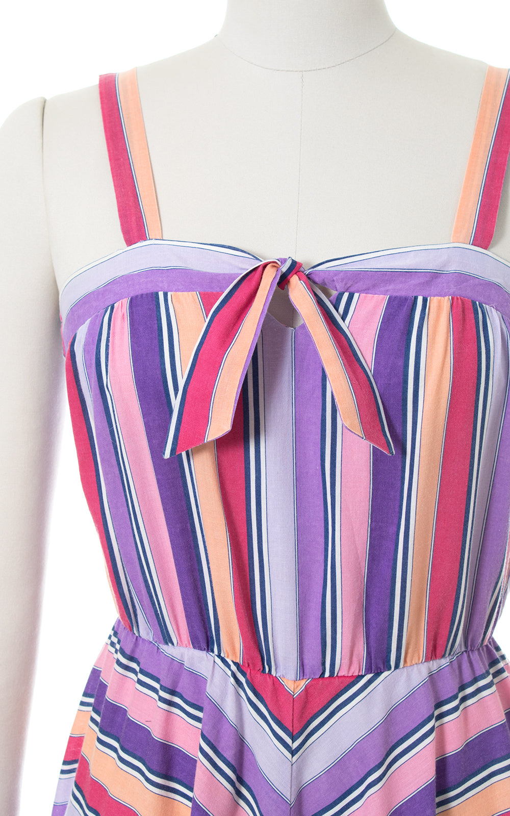 1970s 1980s Chevron Striped Pink Purple Sundress