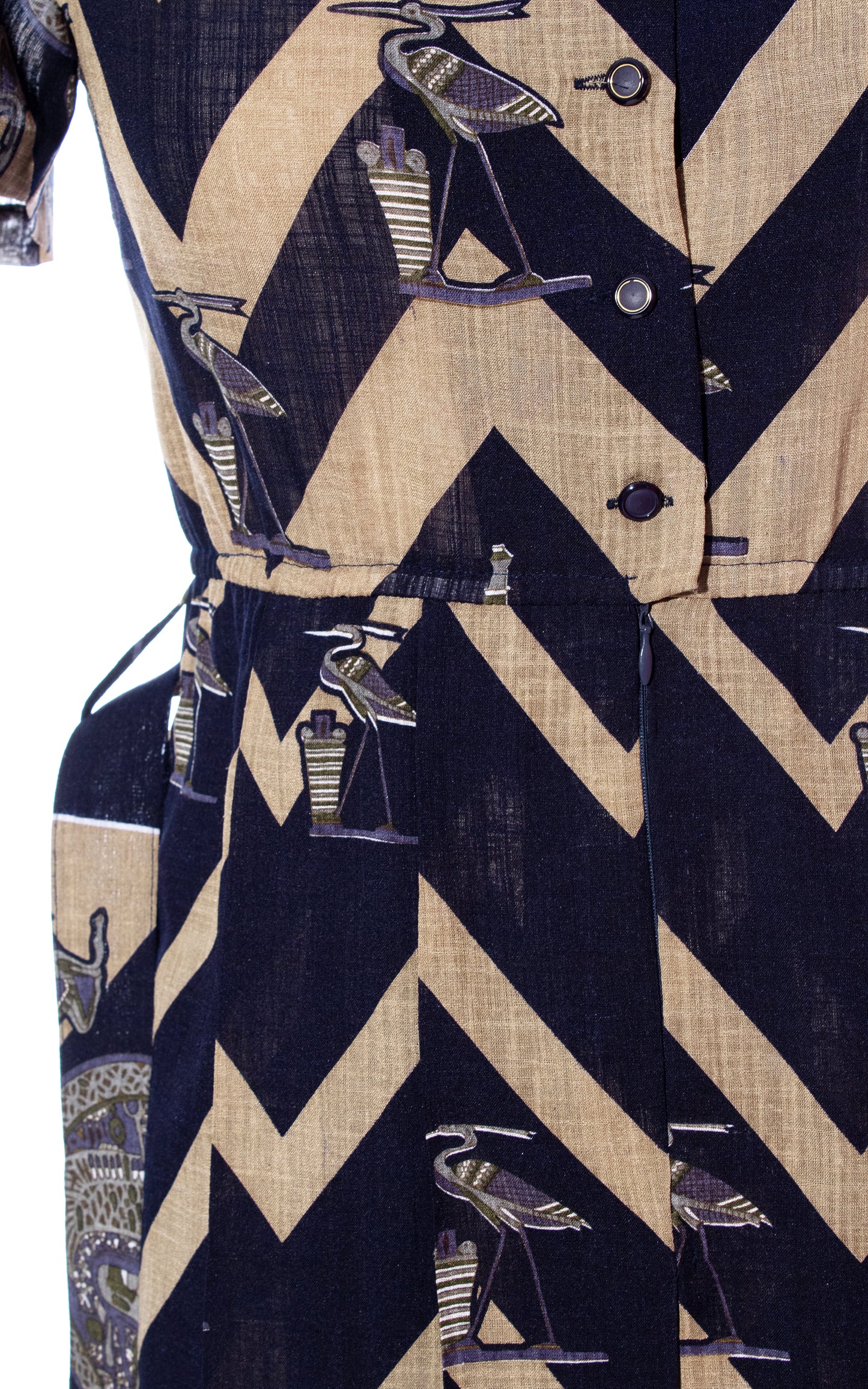 Vintage 80s 1980s Egyptian Novelty Border Print Dress Birthday Life Vintage