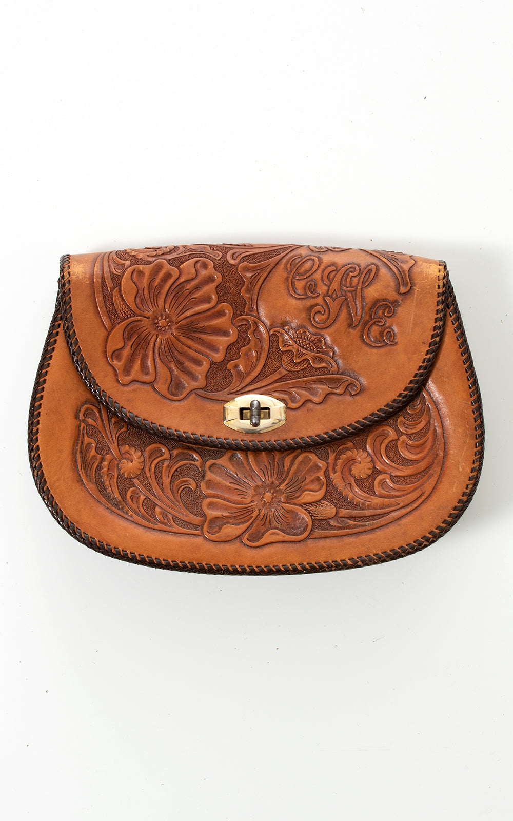 1970s Floral Tooled Leather Clutch BirthdayLifeVintage