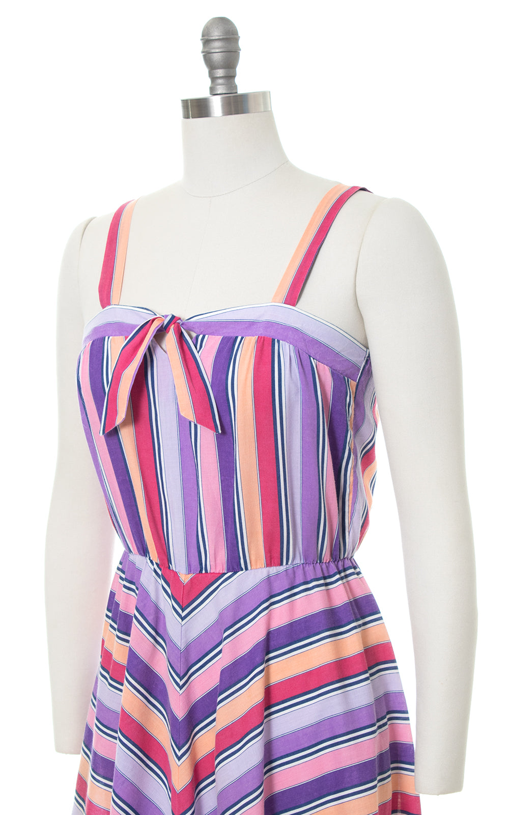 1970s 1980s Chevron Striped Pink Purple Sundress