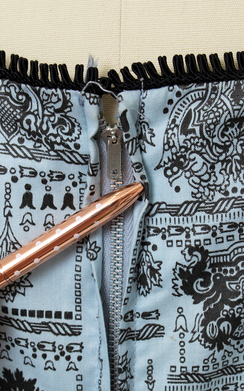 Vintage 1950s Novelty Printed Cotton Blue Dress Deadstock with Tags Birthday Life Vintage