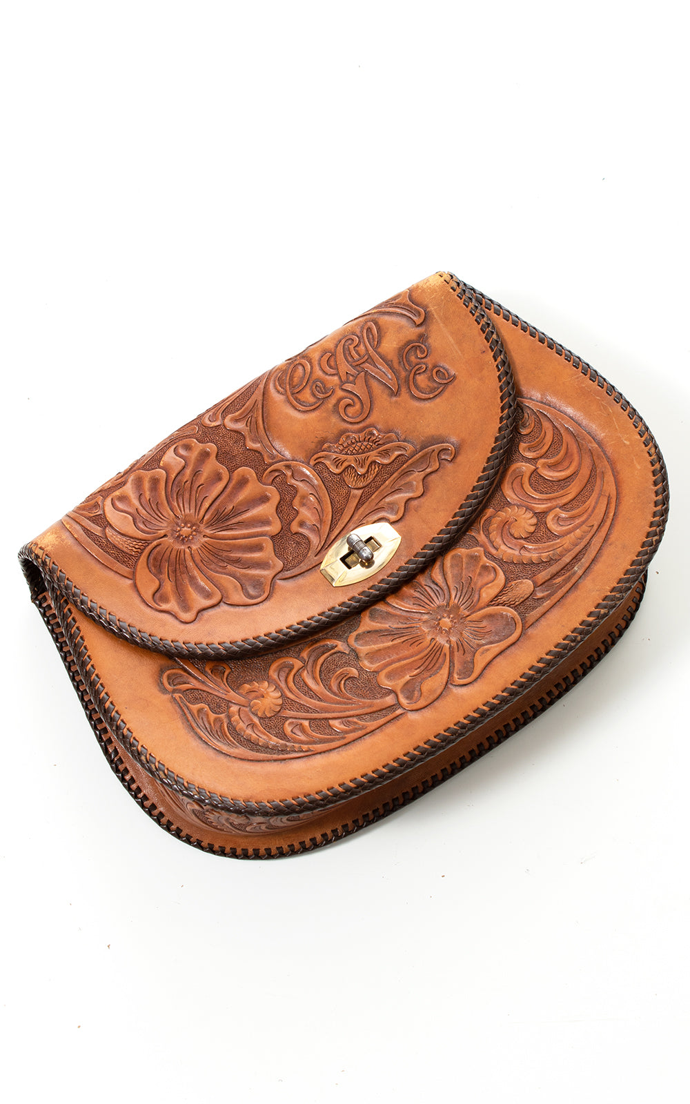 1970s Floral Tooled Leather Clutch BirthdayLifeVintage