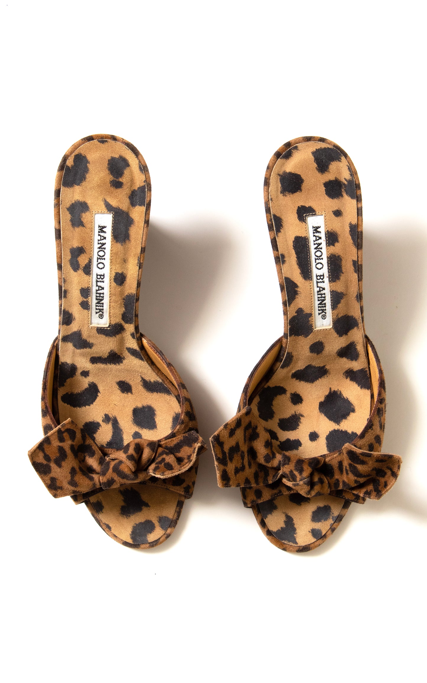 1990s MANOLO BLAHNIK Leopard Print Suede Wedges | size US 5.5