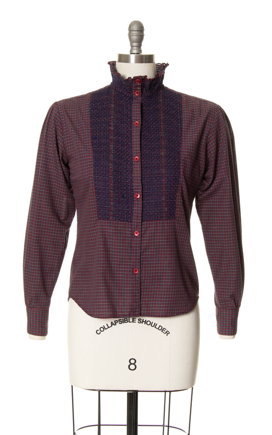 1970s LEVI'S Plaid Smocked Blouse | small