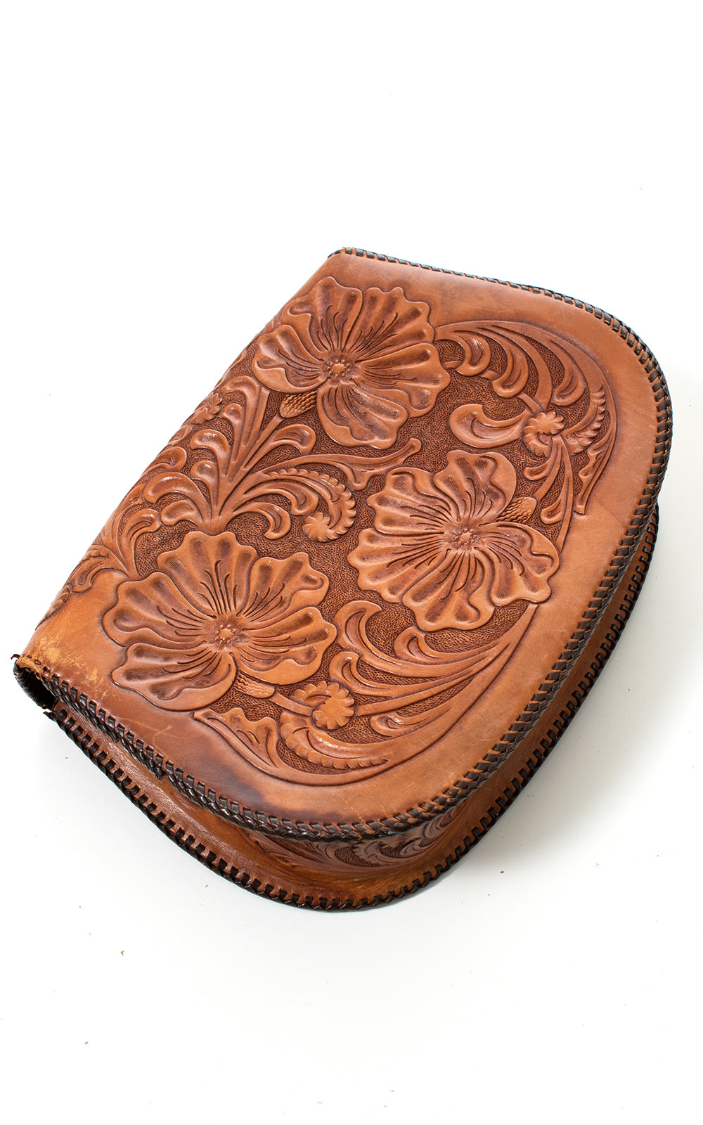 1970s Floral Tooled Leather Clutch BirthdayLifeVintage