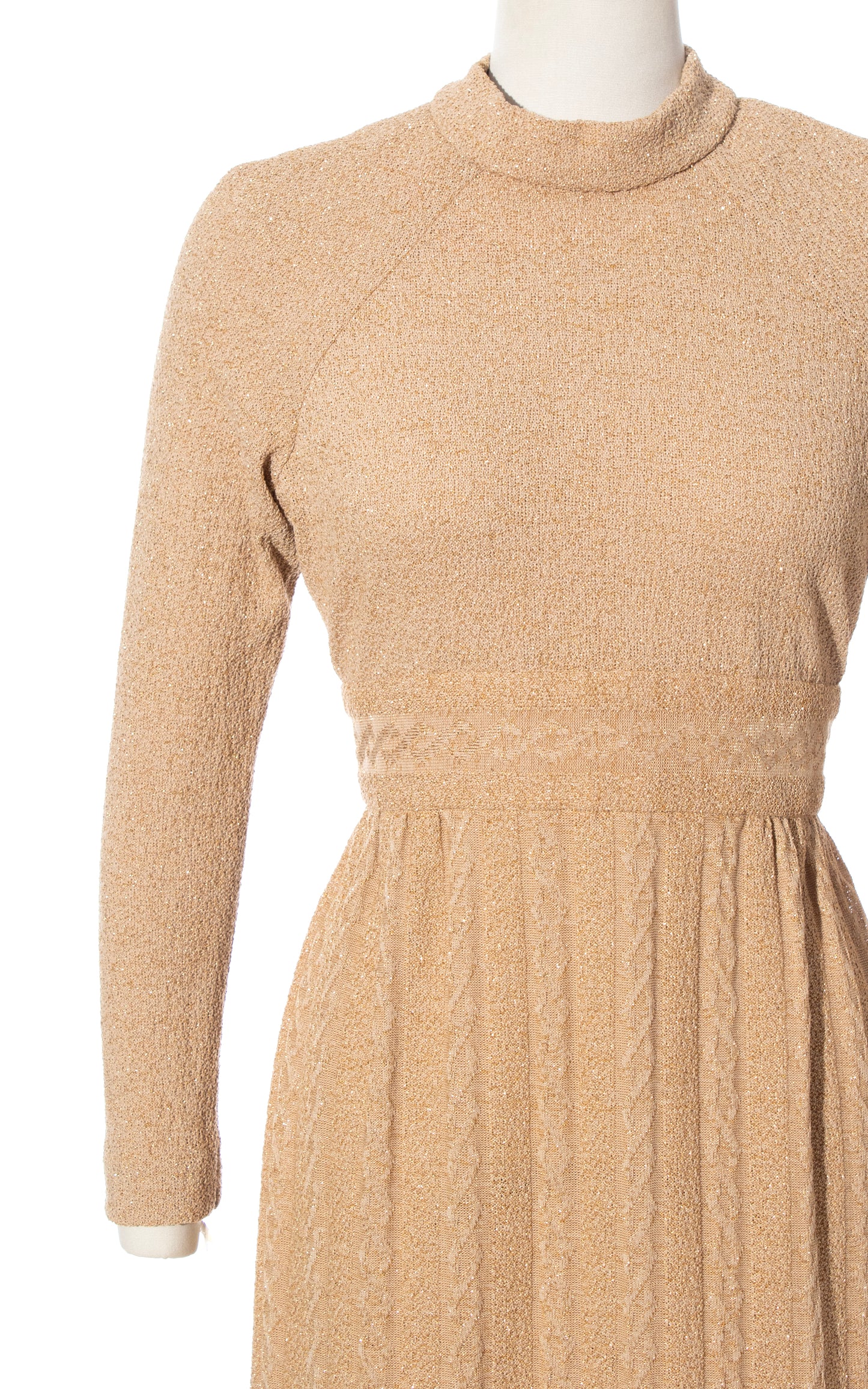 Vintage 70s 1970s DEADSTOCK Metallic Gold Knit Sweater Dress Birthday Life Vintage