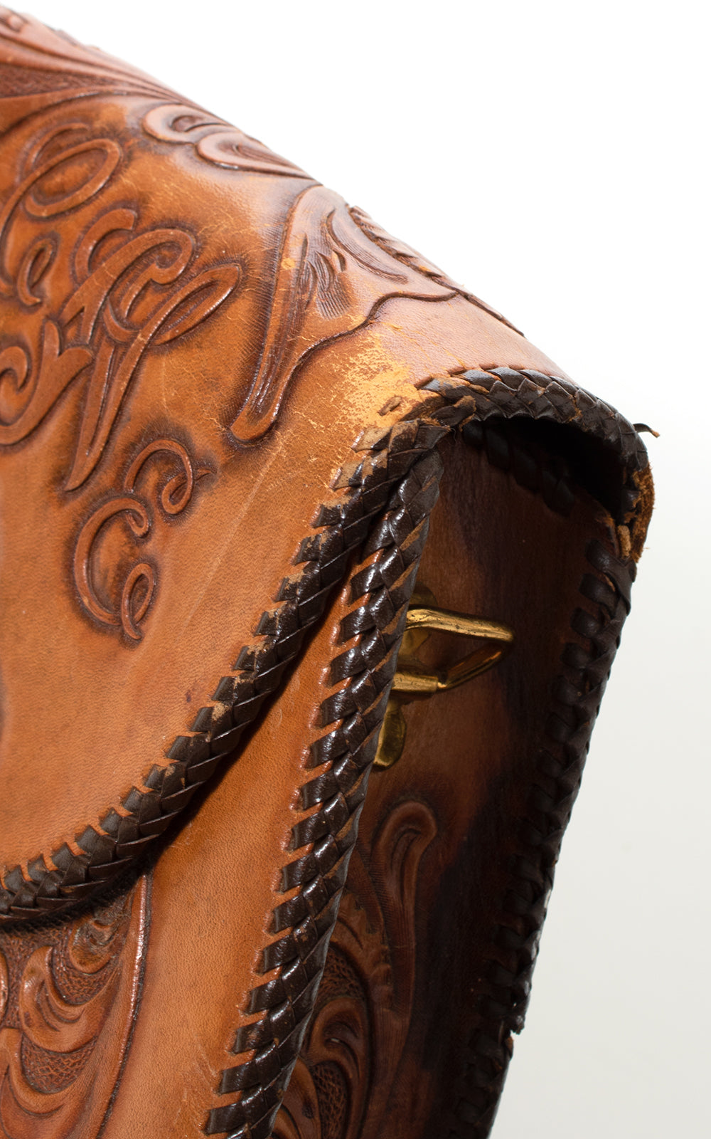 1970s Floral Tooled Leather Clutch BirthdayLifeVintage