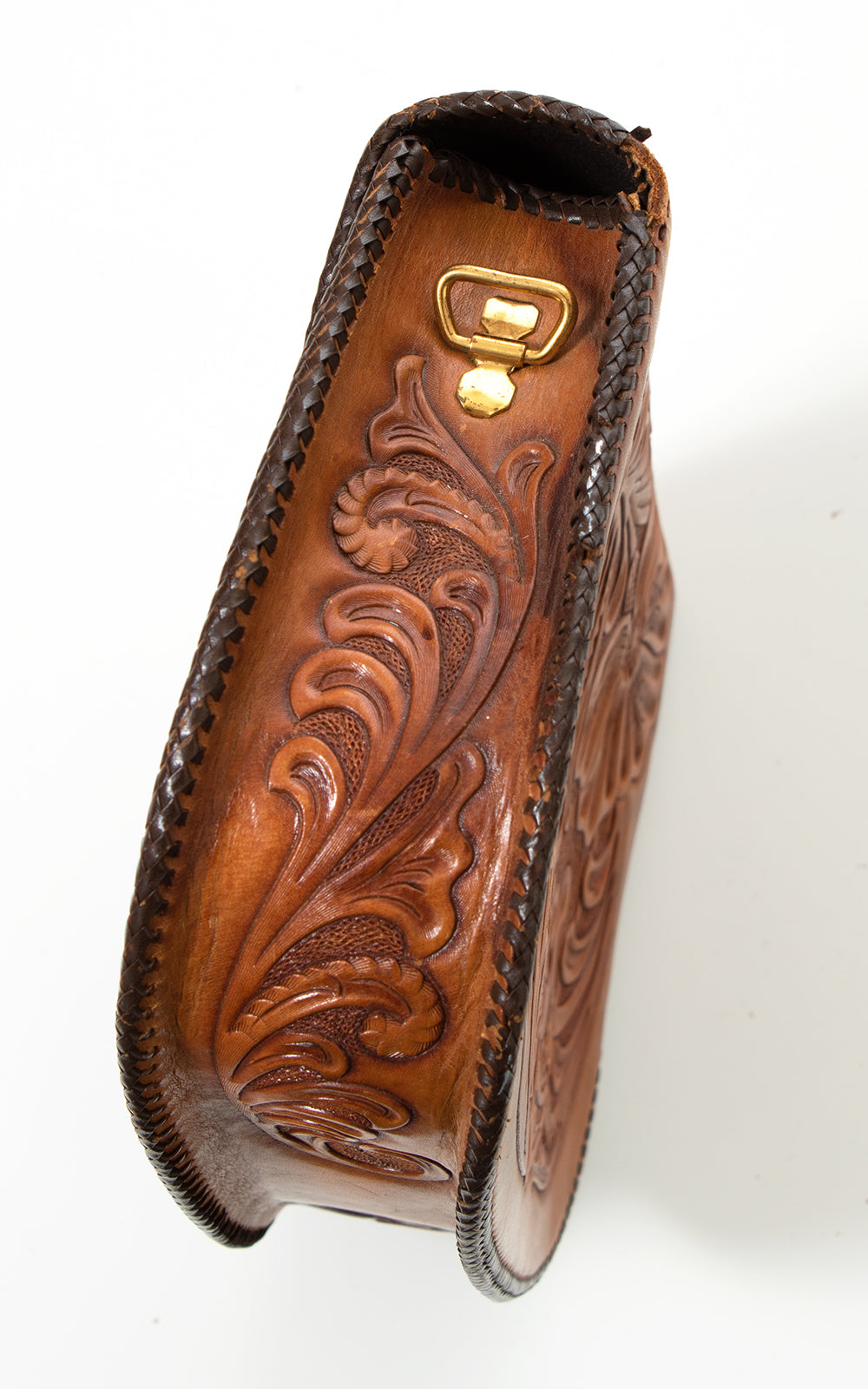 1970s Floral Tooled Leather Clutch BirthdayLifeVintage