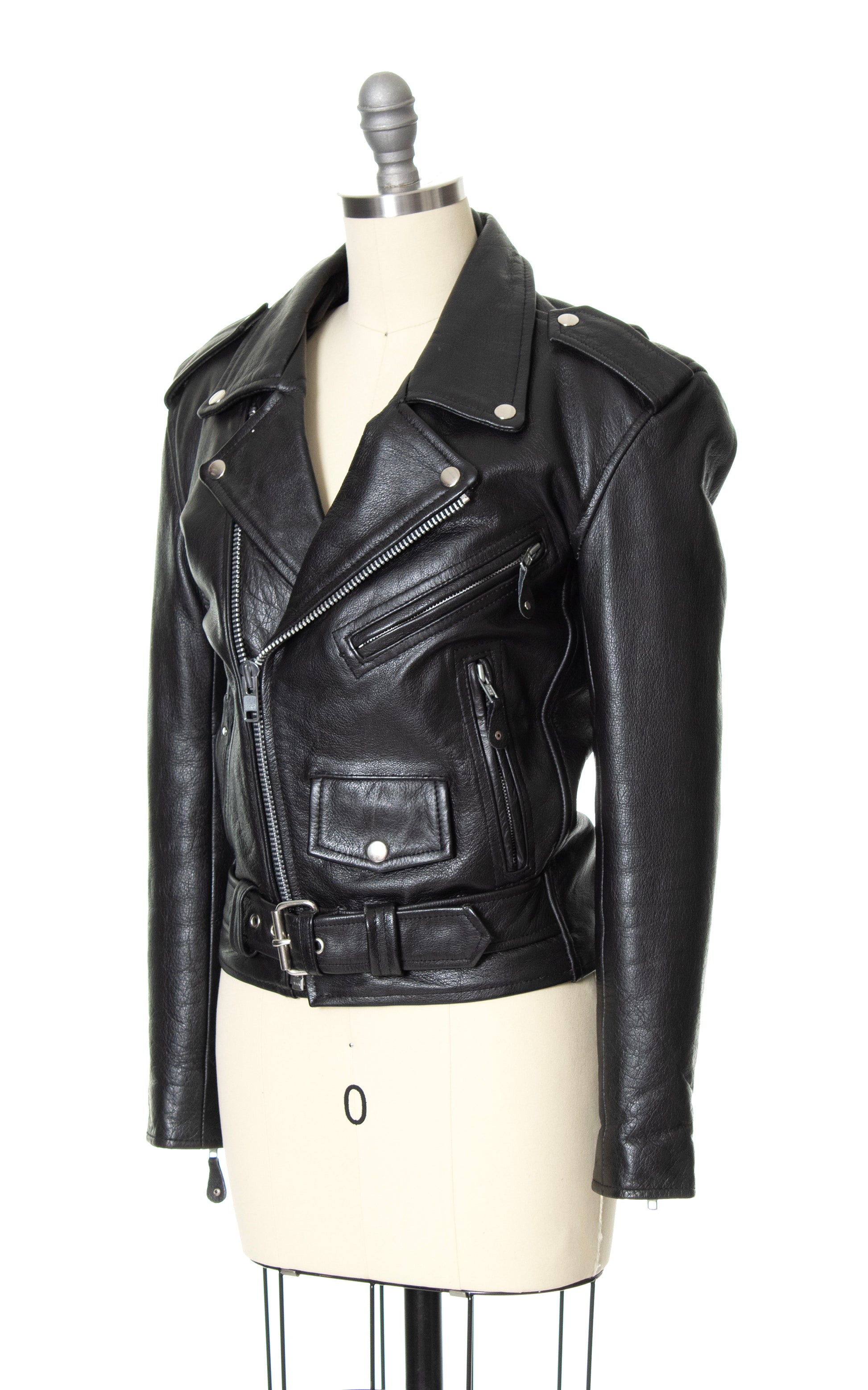 Vintage 80s 1980s Black Leather Moto Jacket BirthdayLifeVintage