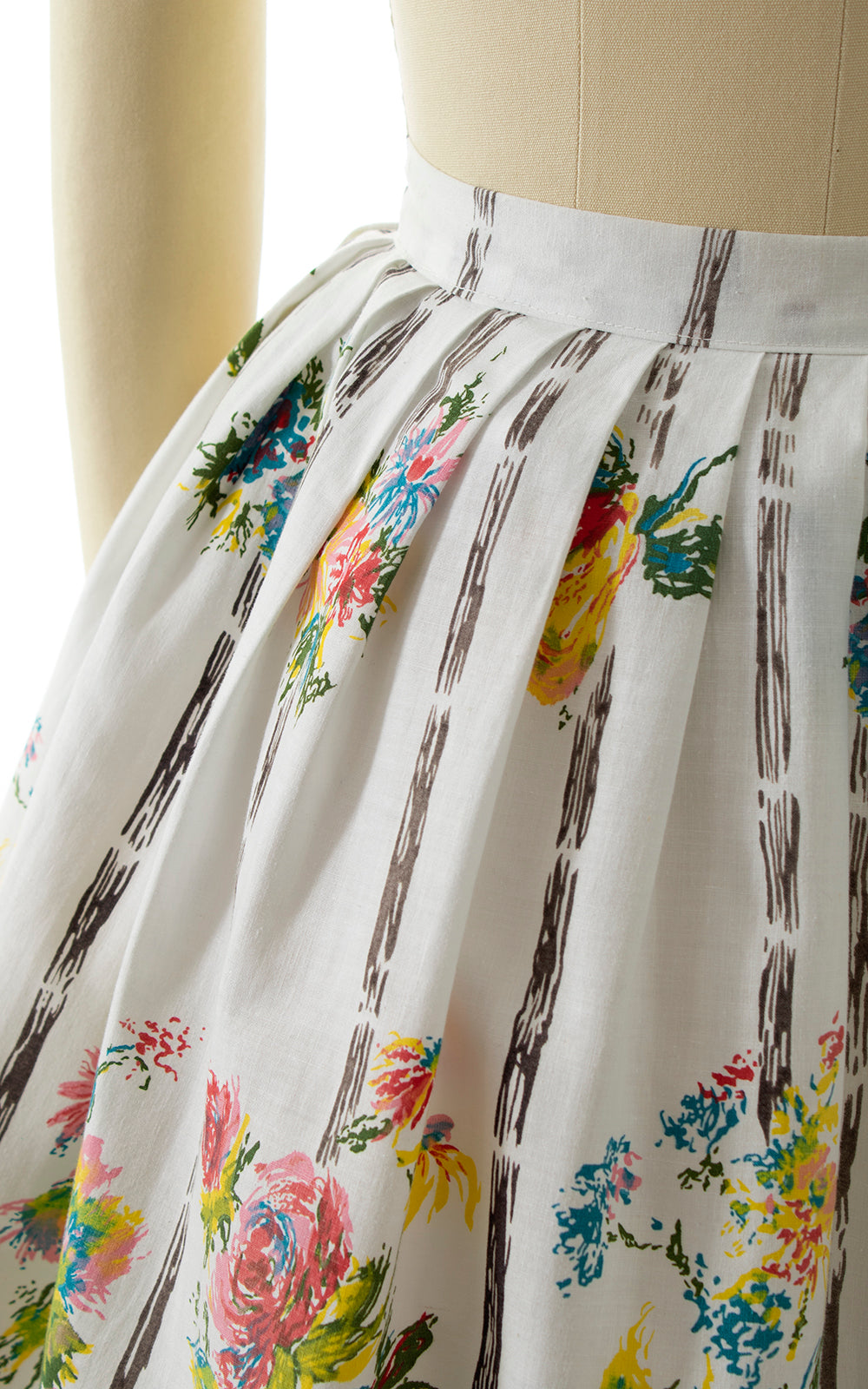 1950s Floral Bamboo Printed Cotton Blouse & Skirt Set BirthdayLifeVintage