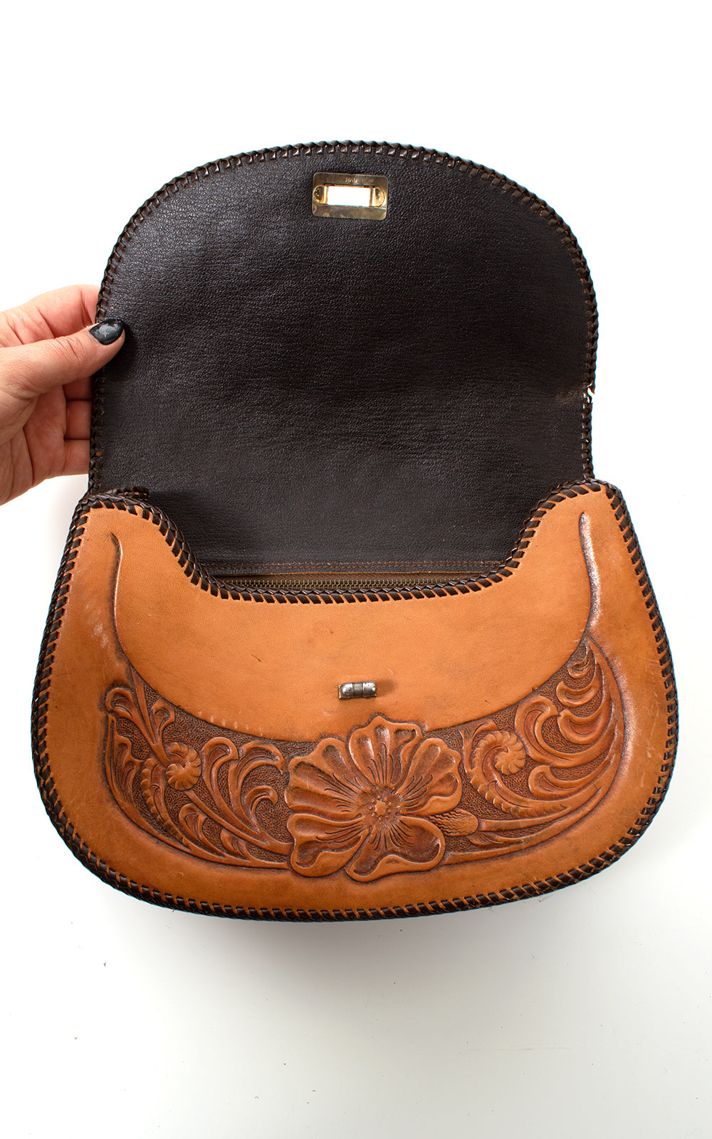 1970s Floral Tooled Leather Clutch BirthdayLifeVintage