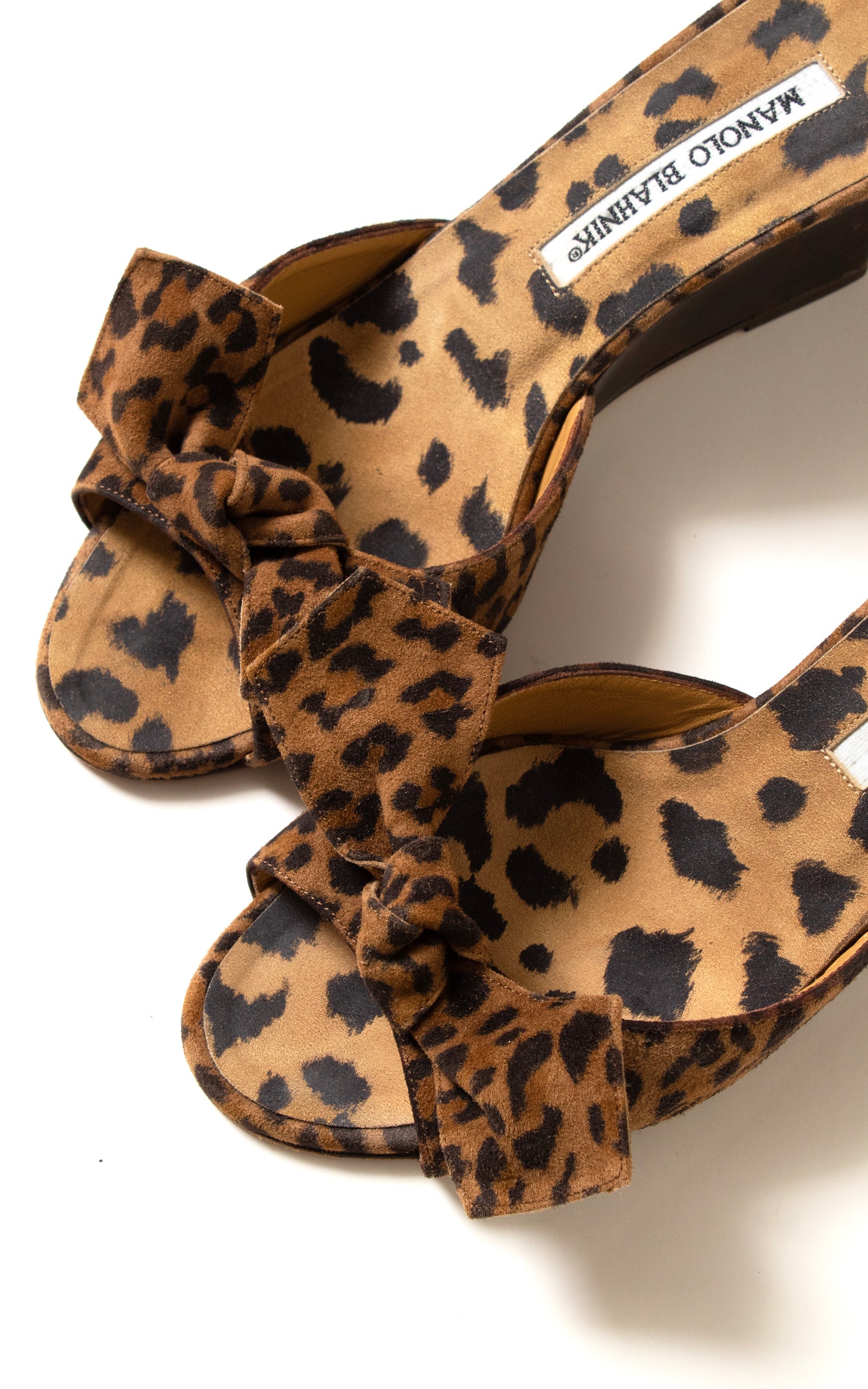 1990s MANOLO BLAHNIK Leopard Print Suede Wedges | size US 5.5